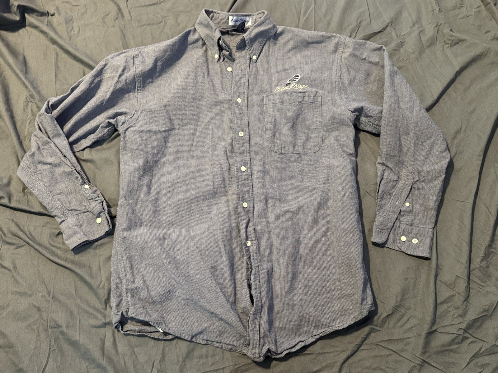 Beau Rivage Men’s Blue Long Sleeve Button Down Shirt Medium 100% Cotton
