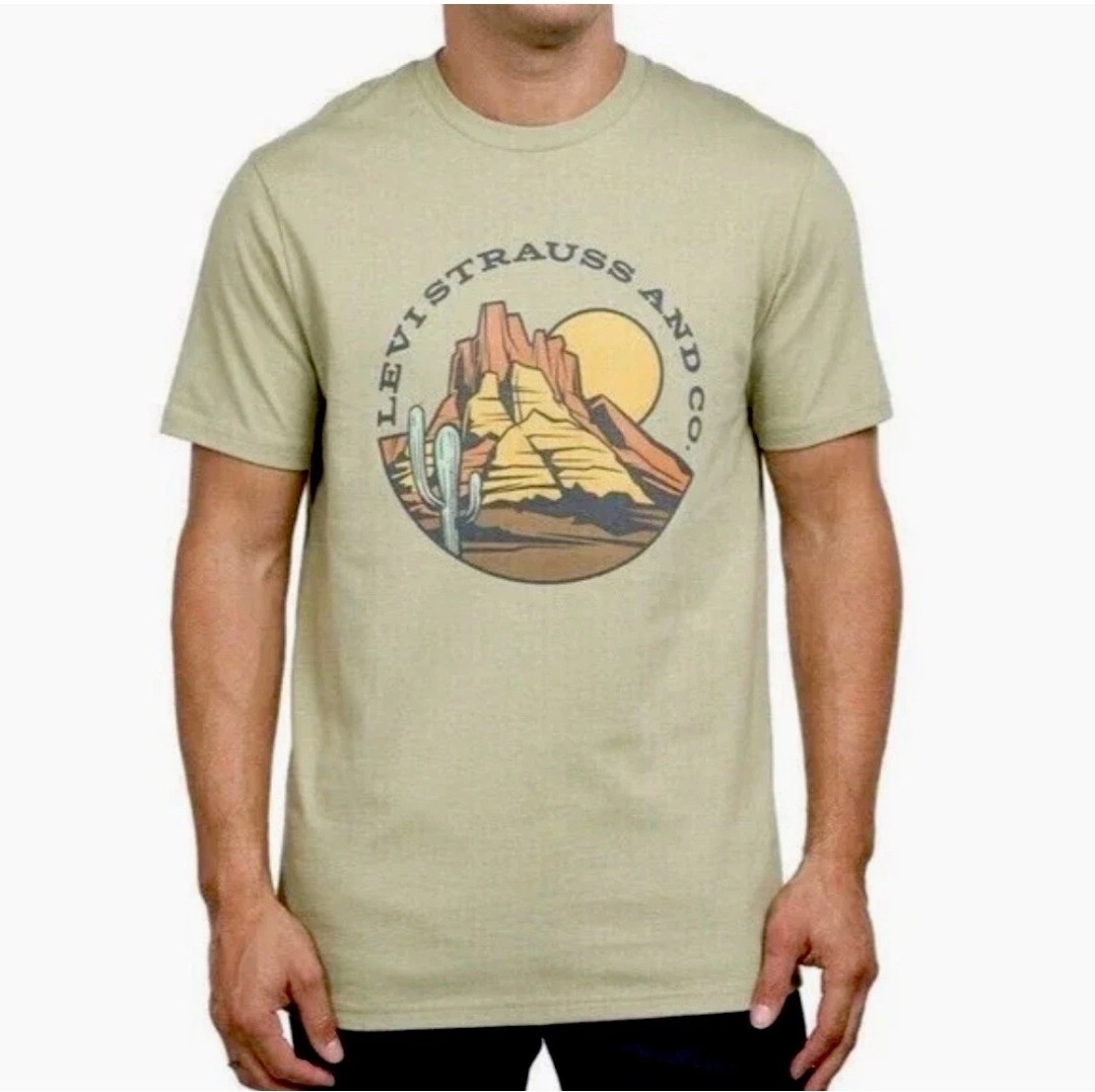 Levi Strauss Graphic Print T-Shirt, Men’s Short Sleeve Top, Crew Neck Jersey Tee