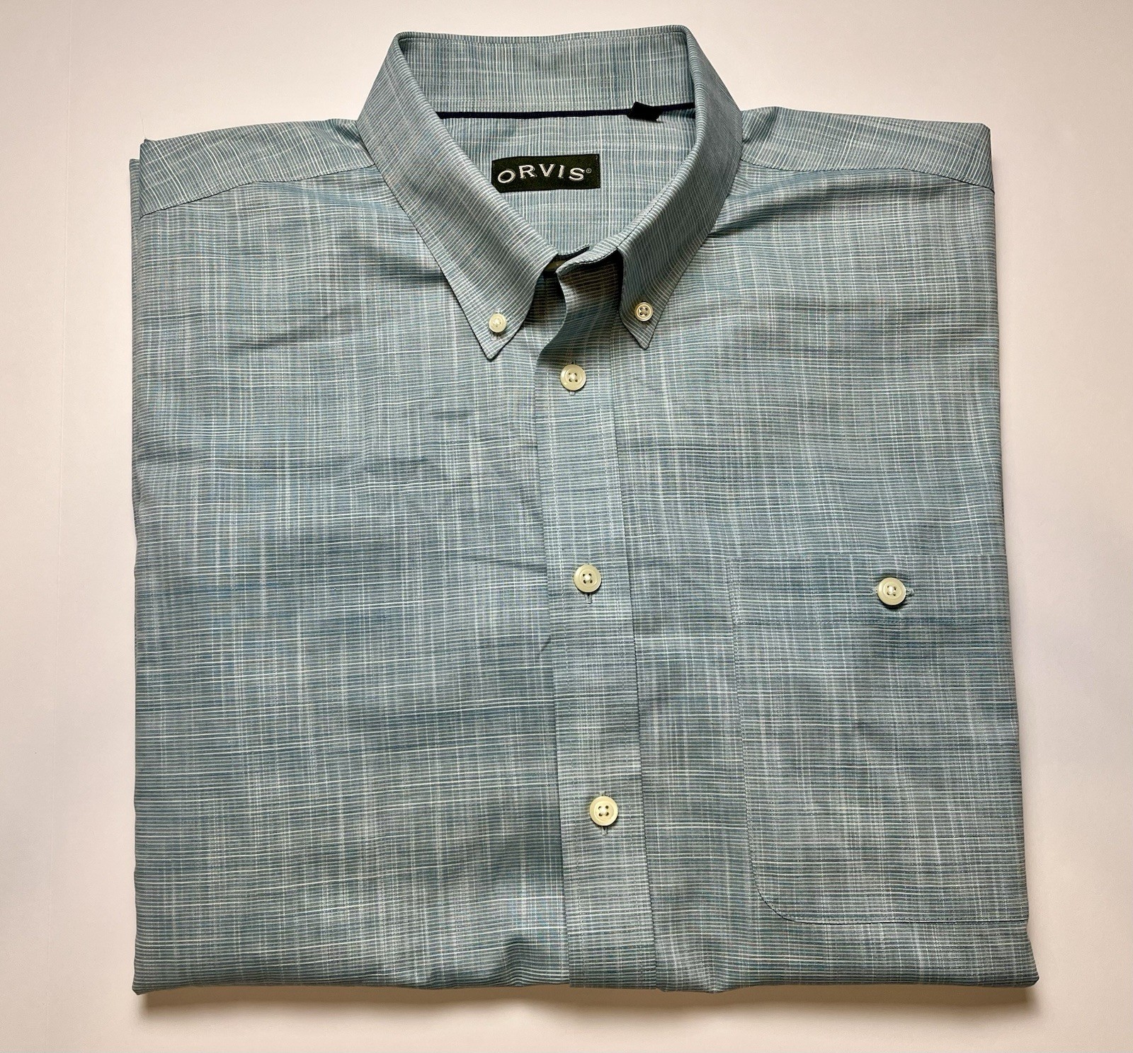 Orvis XL Seafoam Blue Button Front Shirt Mens Wrinkle Free EZ Cool Cotton