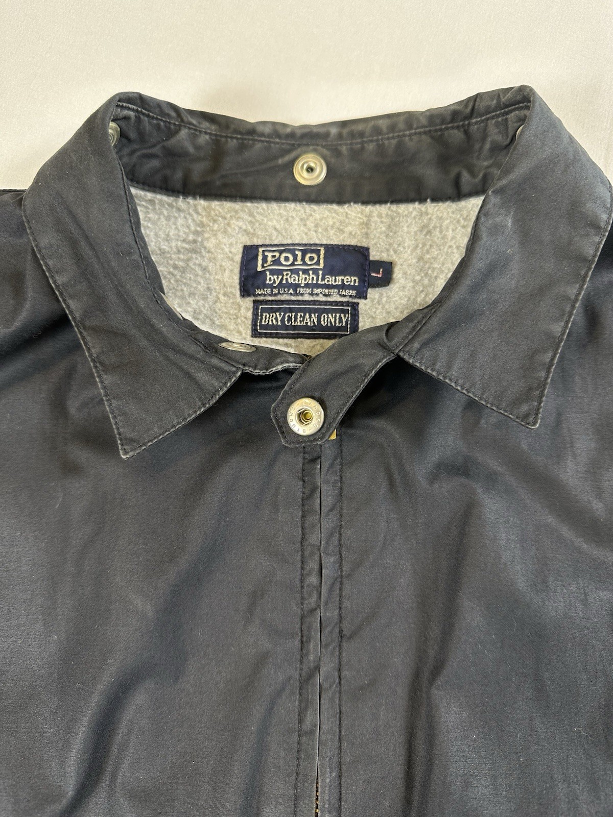 Vtg Polo Ralph Lauren Fleece Blanket Lined Faded Bomber Jacket Sz L Navy / Black
