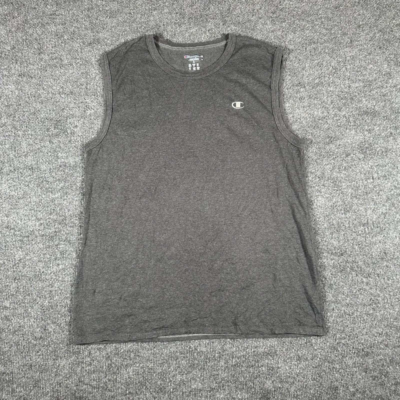 Champion Tank Top Mens Size L Gray Muscle Tee Sleeveless Athletic Gym Jersey