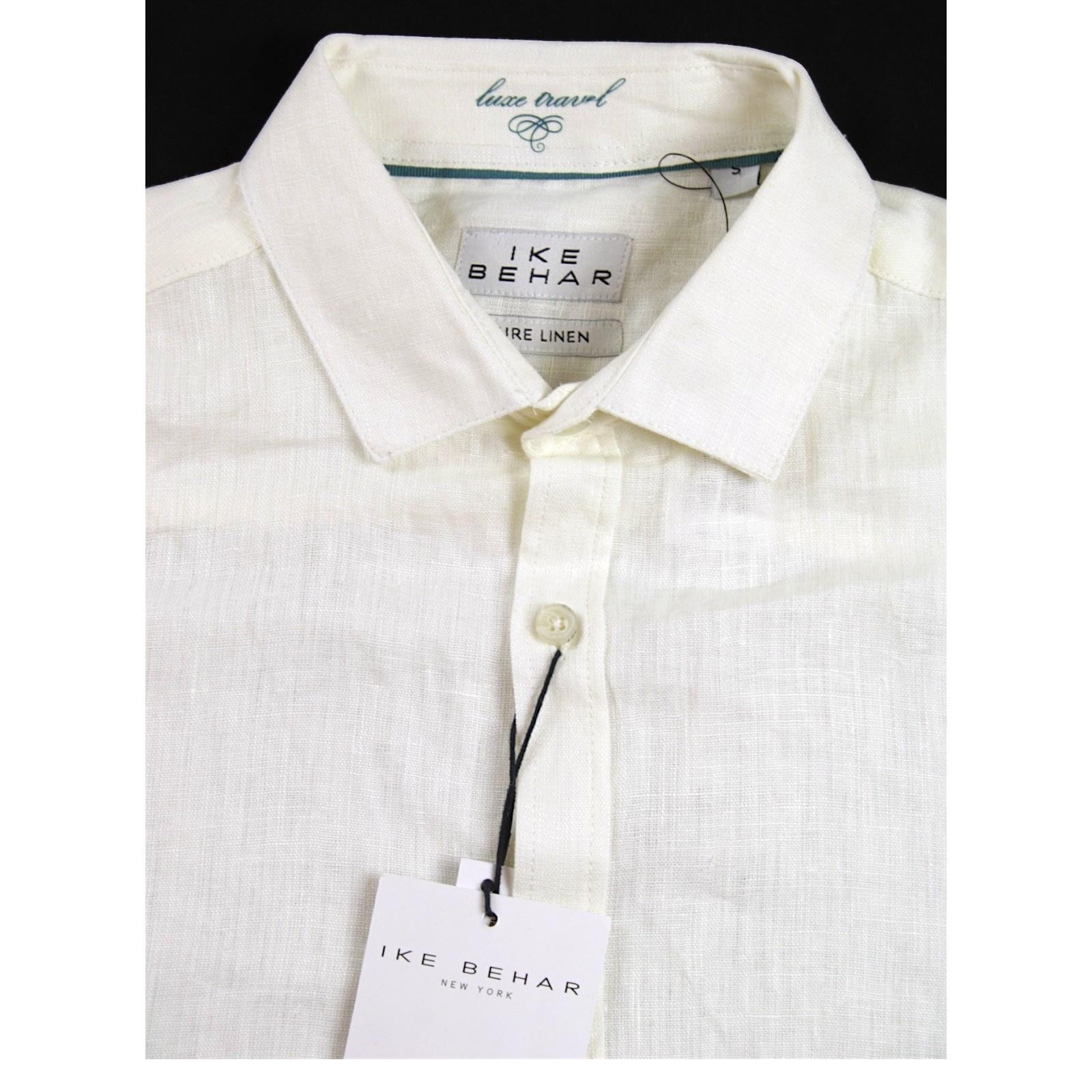Ike Behar Shirt Mens M Ivory 100% Linen Short Sleeve Button Front $95 NEW