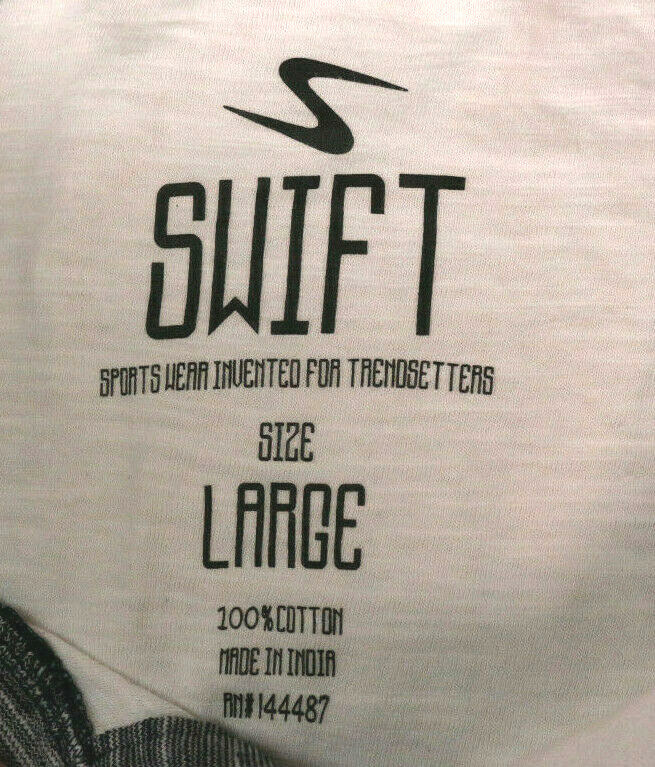 Swift Mens Shirt Large Henley 3 Button Gray White Cotton Pocket Machine wash