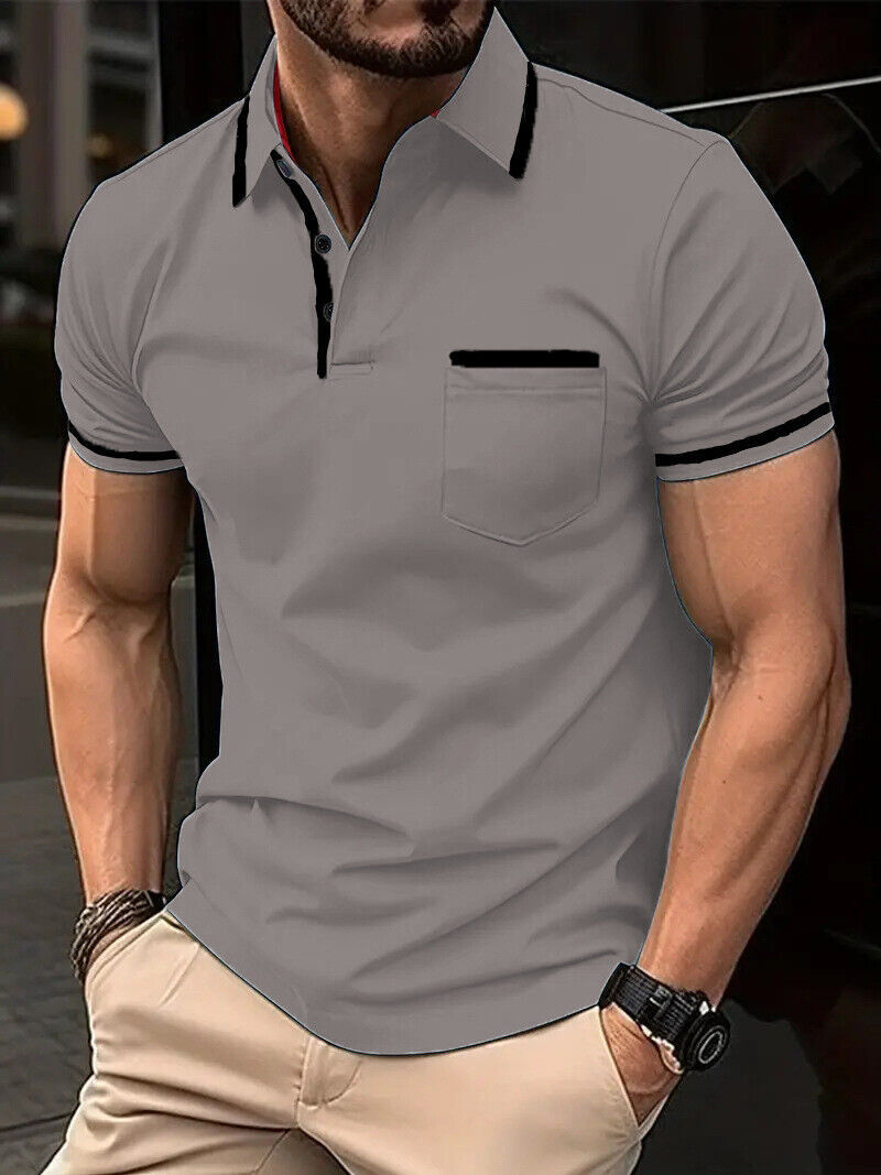 2024 Summer Button Pocket Men’s Sports Polo Shirt Short Sleeve T-Shirt