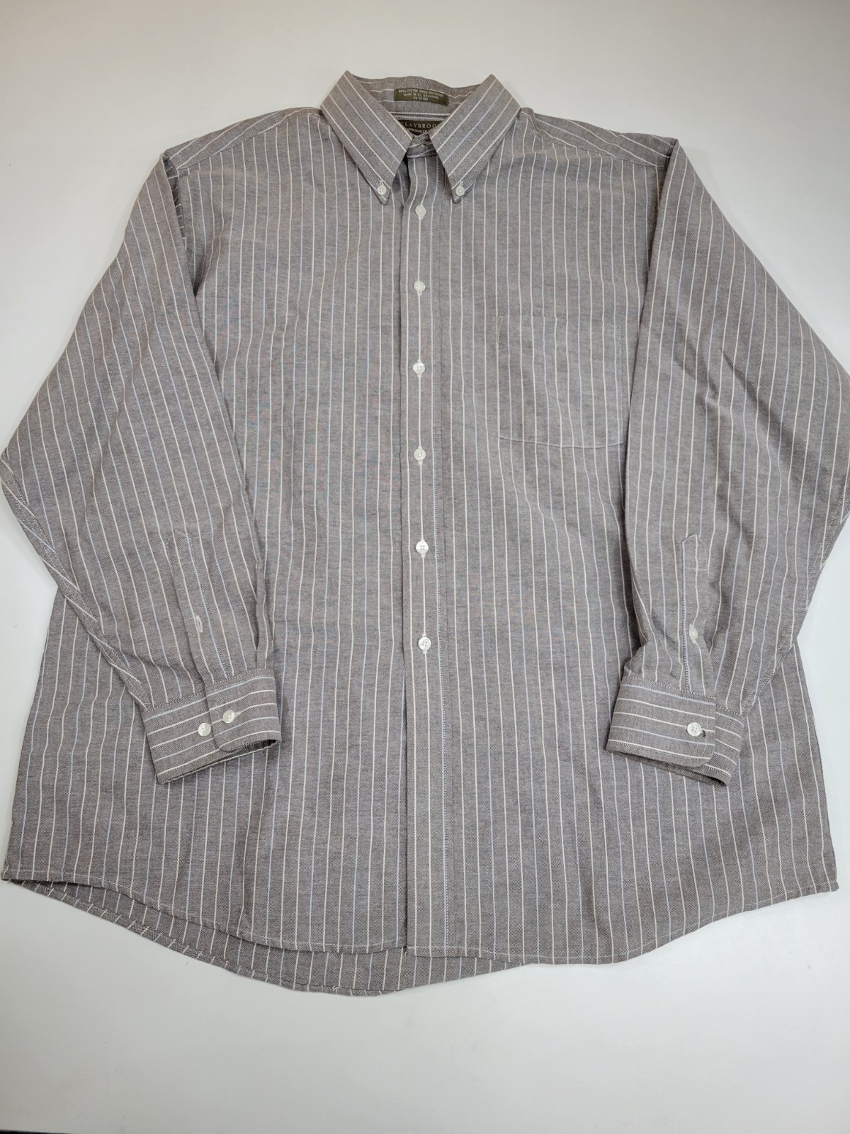 Claybrooke Wrinkle Free Button Front Shirt Men’s XL Gray White Pinstripe Cotton