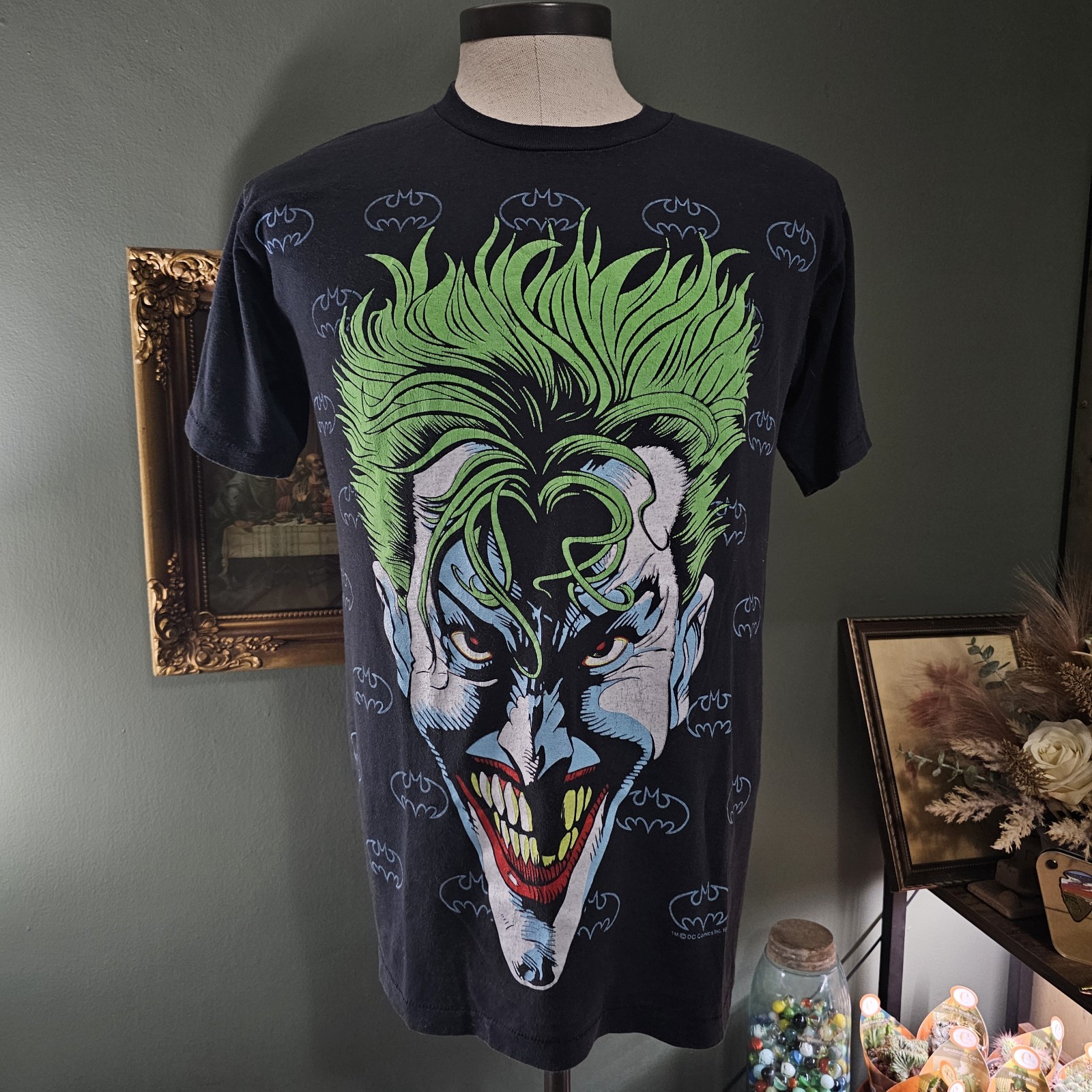 Vintage 1989 Joker T Shirt All Over Print DC Comics Batman L Single Stitch Large