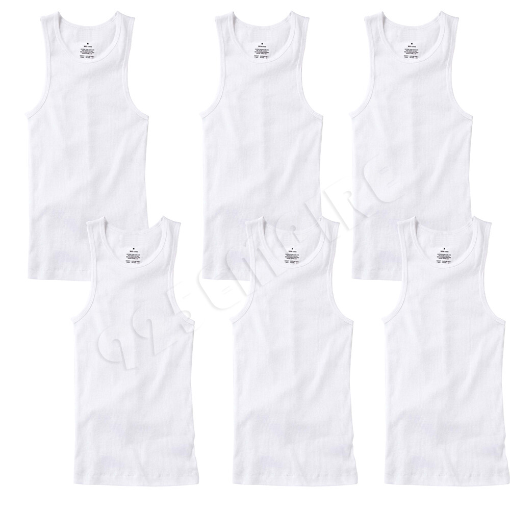 Men 100%Cotton Ribbed White Tank Top A-Shirt Wife Beater Undershirts Size:S-2XL