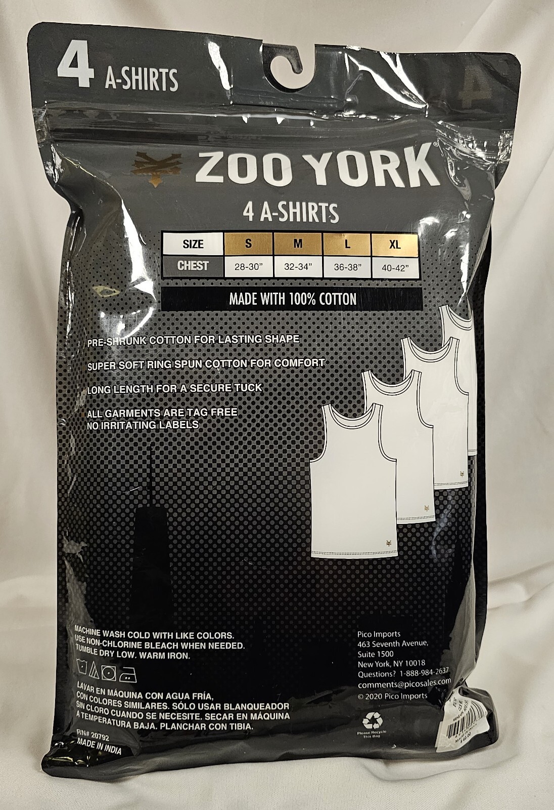 Zoo York 4 Pack Tank Tops Large White Pre-Shrunk Cotton, Super Soft SHIPS FREE!