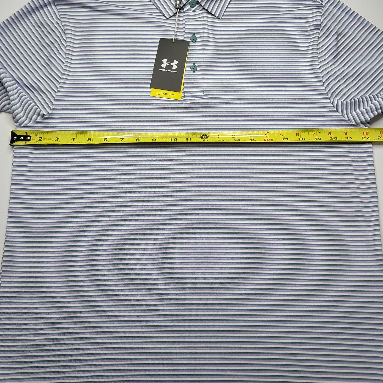 Under Armour Polo Shirt Men Large UPF 30 Anti Odor Golf Performance Purple White