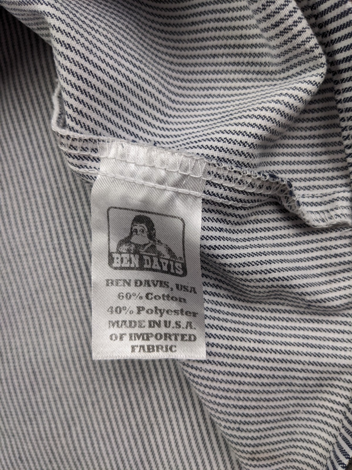 Vintage Ben Davis Shirt Mens Small Blue White 1/4 Zip Collared Work Made in USA