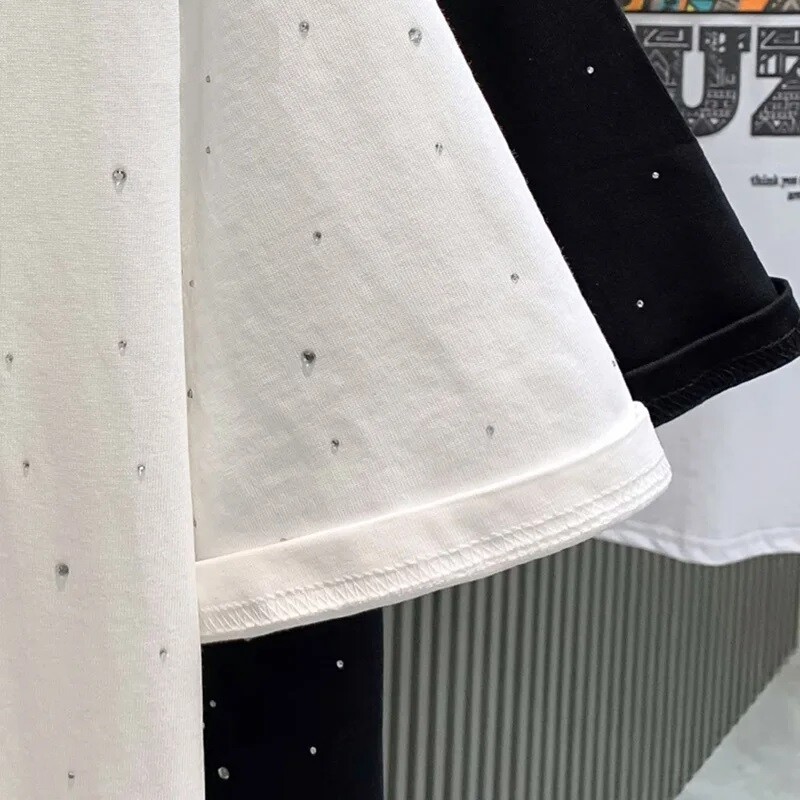 Fashion Trend Stars Rhinestone Diamond Summer Short Sleeve Luxury Men T-Shirt