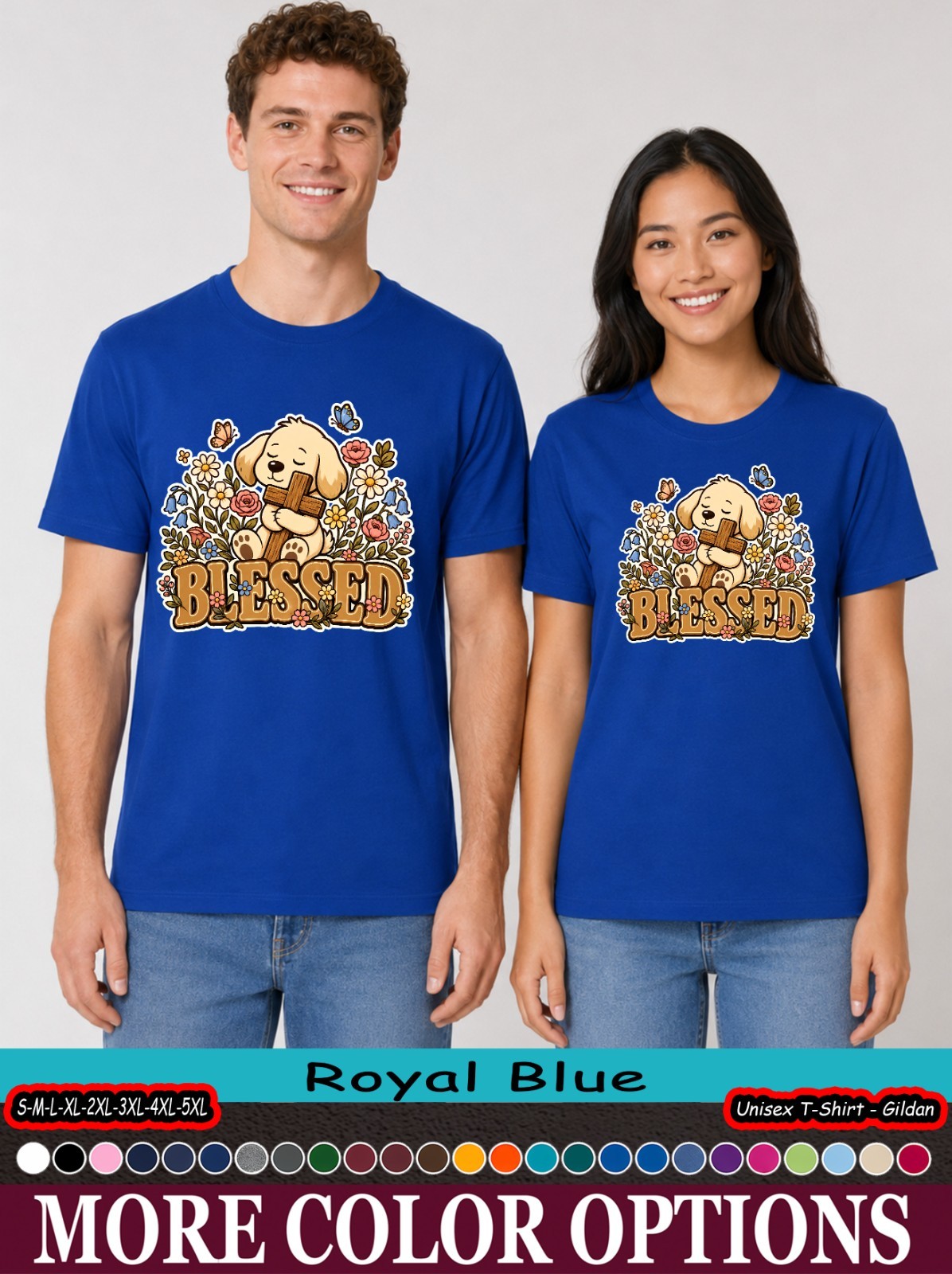 Blessed Puppy Christian Shirt, Cute Dog Cross Floral Faith Tee