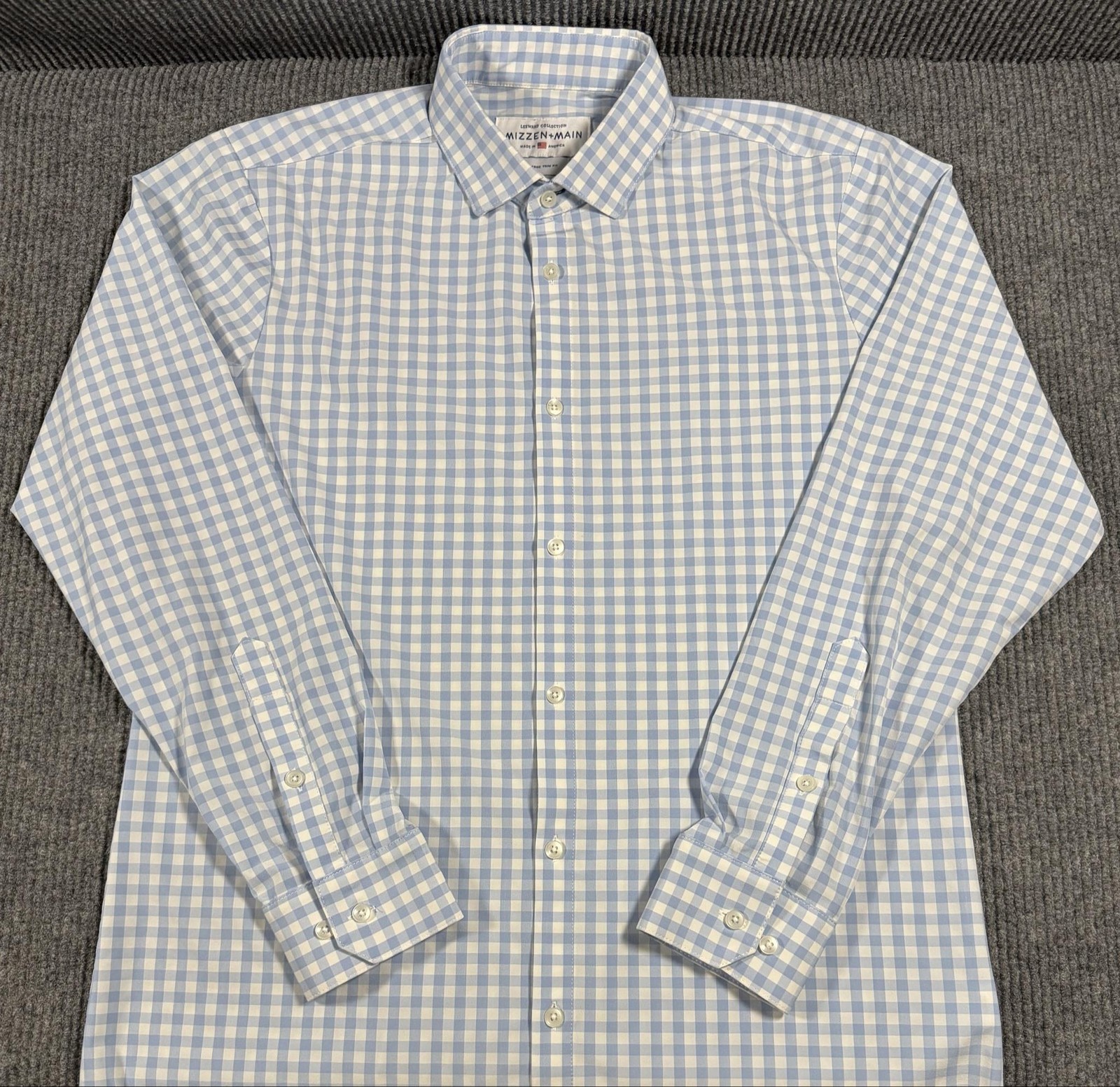 Mizzen Main Shirt Mens XL Leeward Trim Fit Gingham Check Stretch Long Sleeve