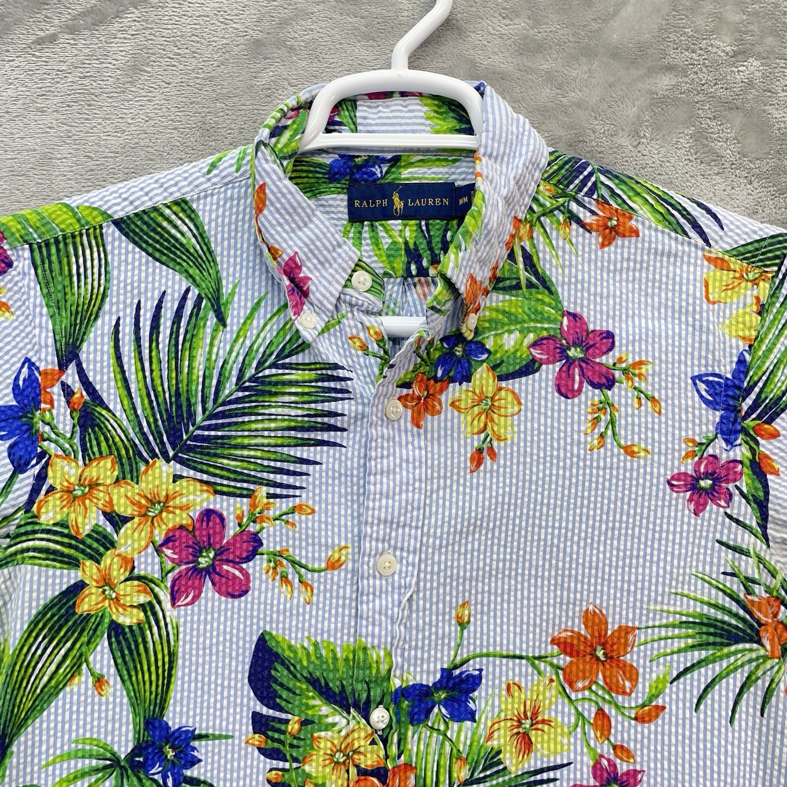 Ralph Lauren Shirt Men’s medium Seersucker textured pucker floral AOP pattern