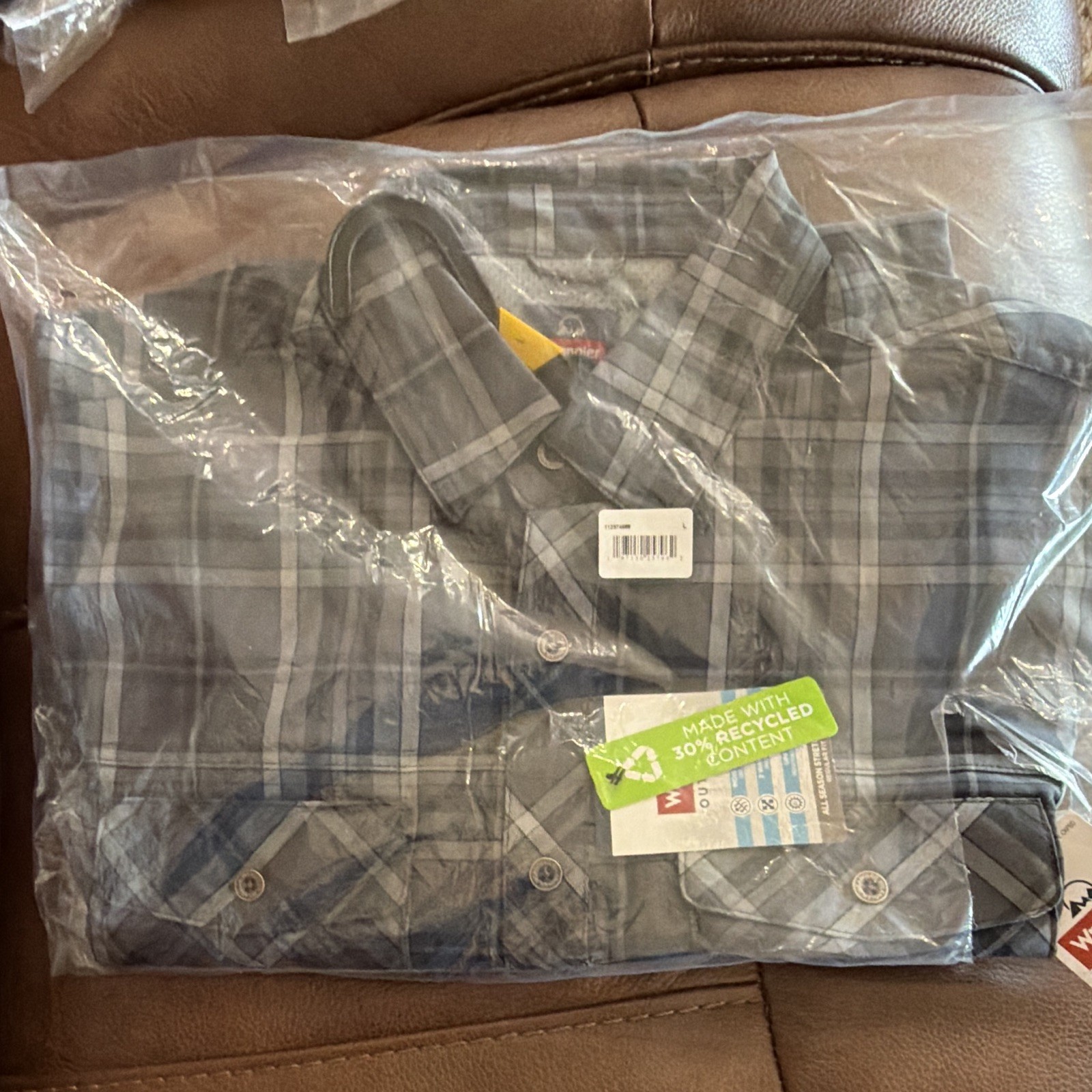Wrangler Men’s XL Gray/Blue Plaid Woven Button-Up Shirt Long Sleeve Pockets