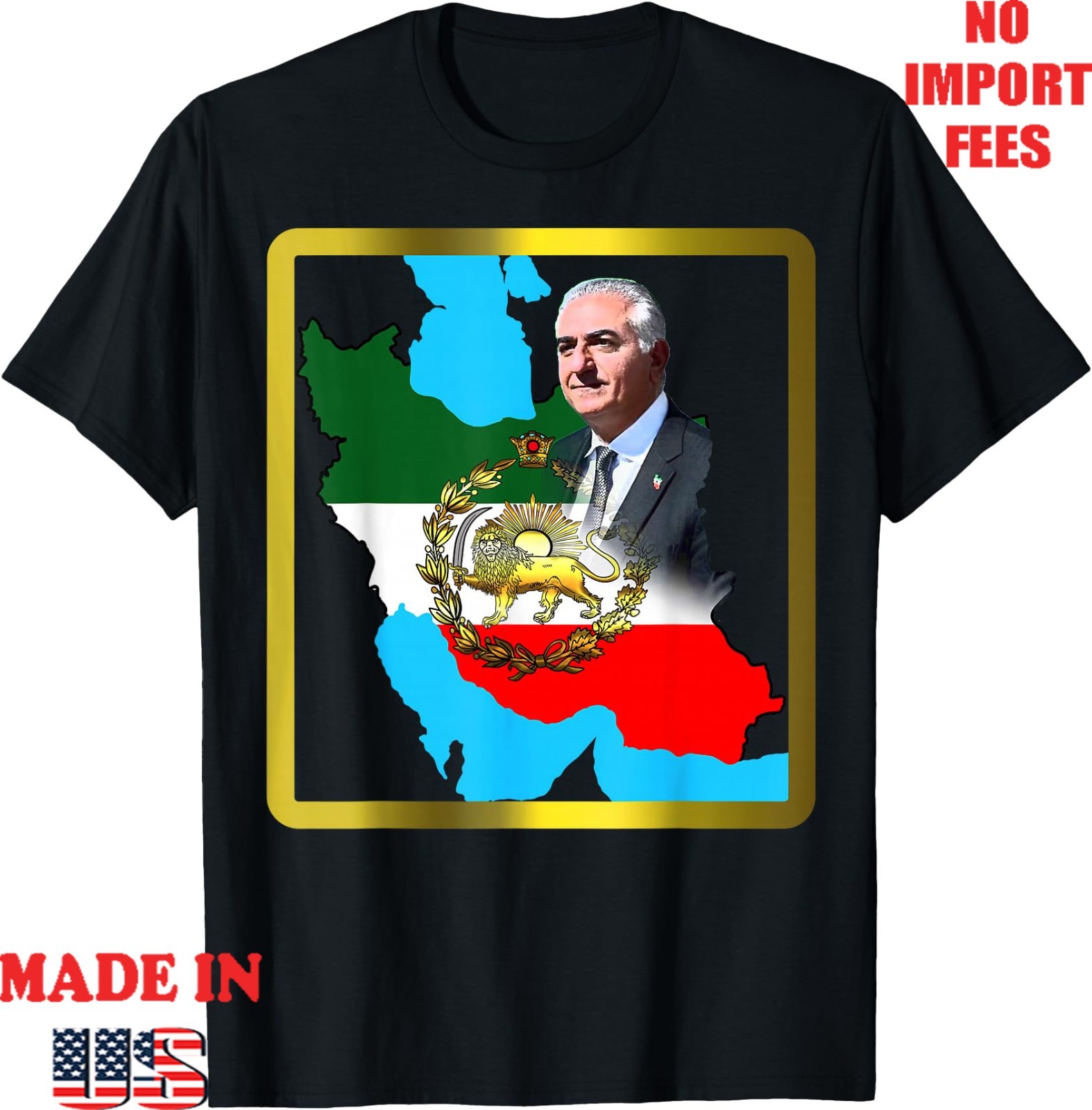 Iran’s flag with a golden lion and sun with king Pahlavi T-Shirt, UNISEX Tee”