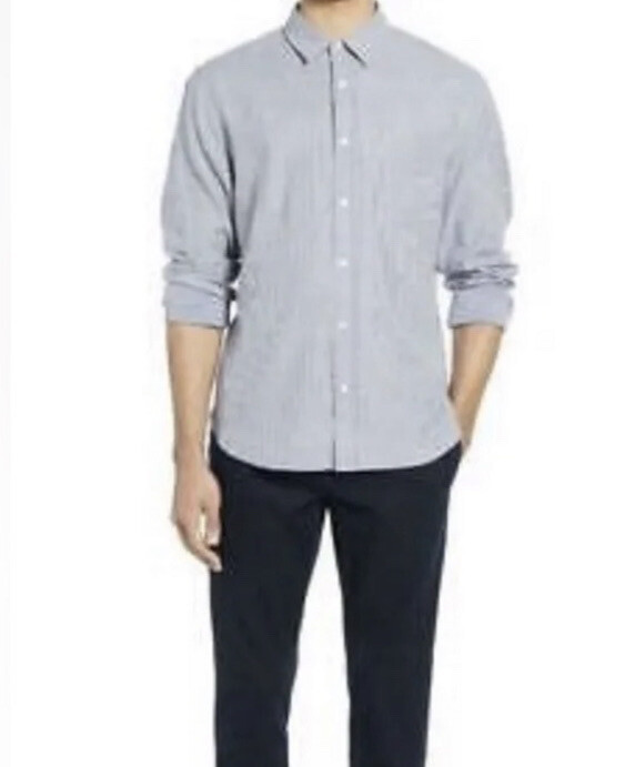 VINCE. Super Soft Double Faced Striped Point Collar Sport Shirt Size XL $195