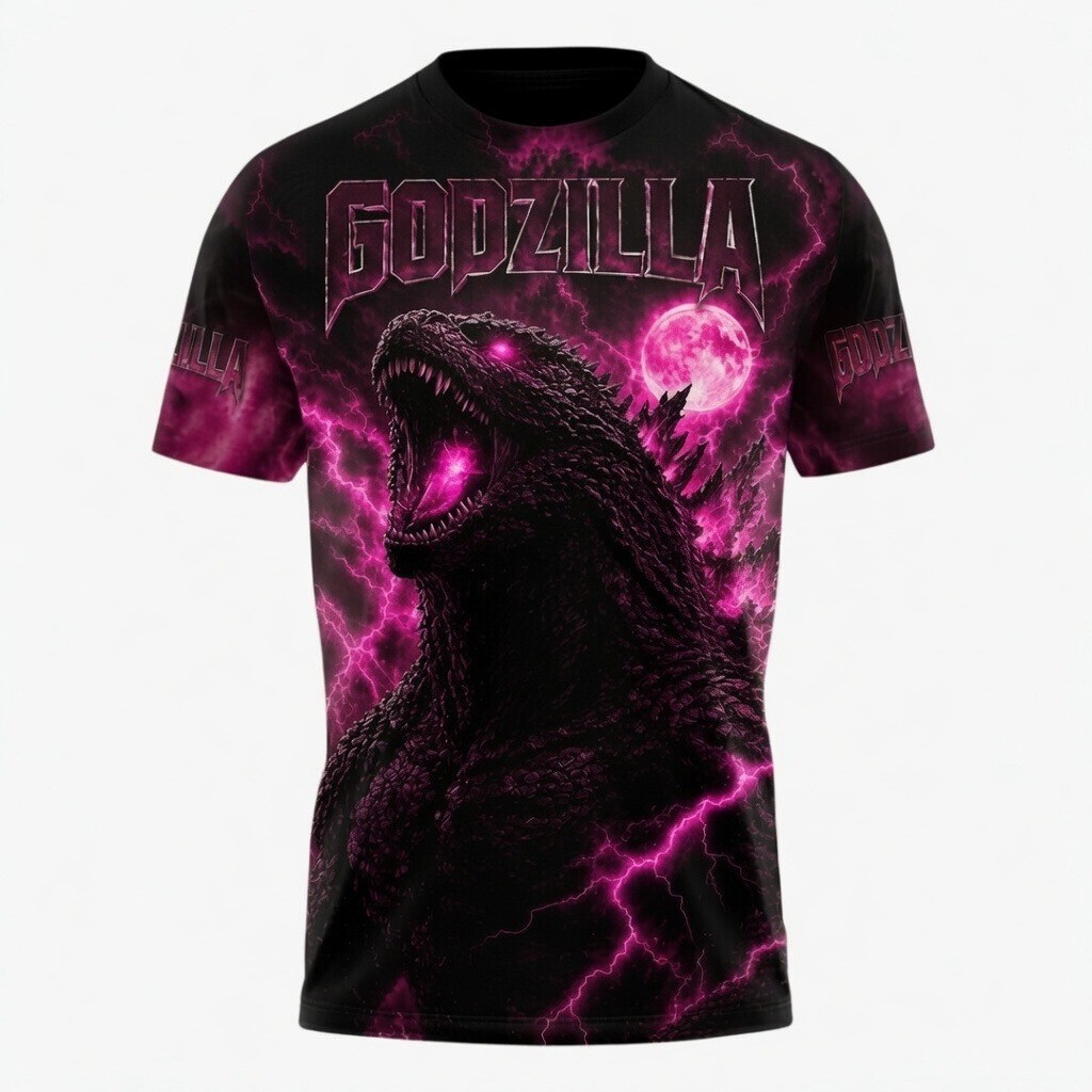 Godzilla Evolved Shirt Pink Atomic Breath 3D All Over Print Kaiju Movie Tee