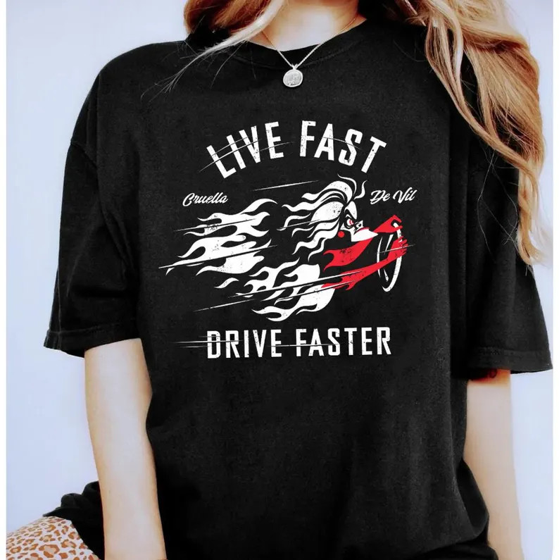 Disney 101 Dalmatians Villain Cruella Live Fast Drive Faster T-shirt