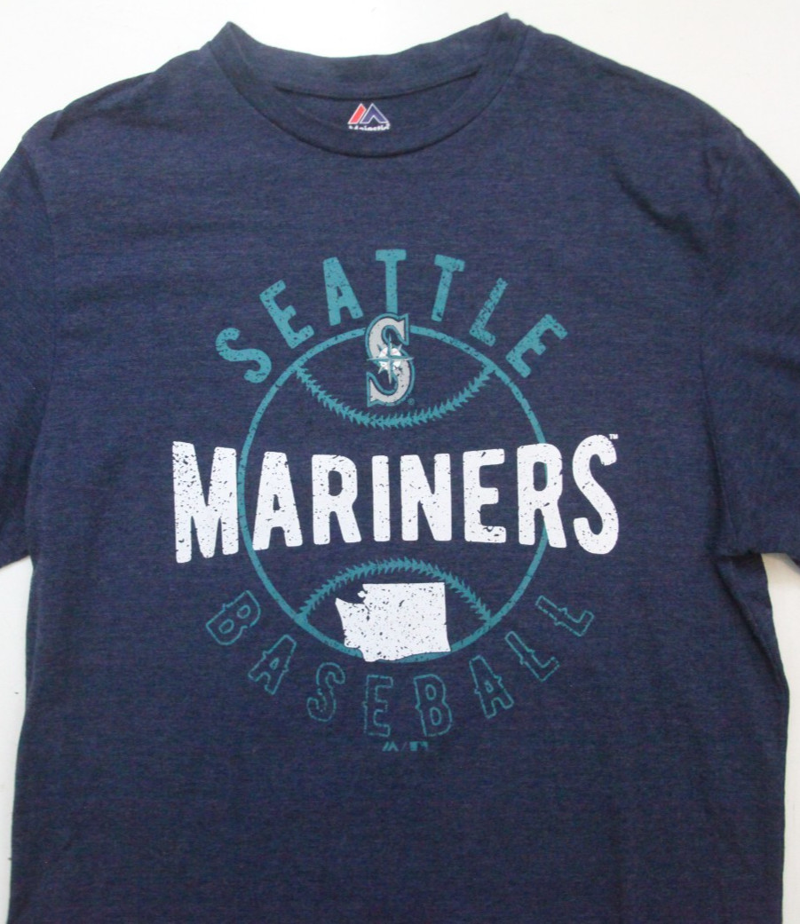 Medium Majestic Seattle Mariners Man’s Solid Graphic MLB Blue T-Shirt Top AA19