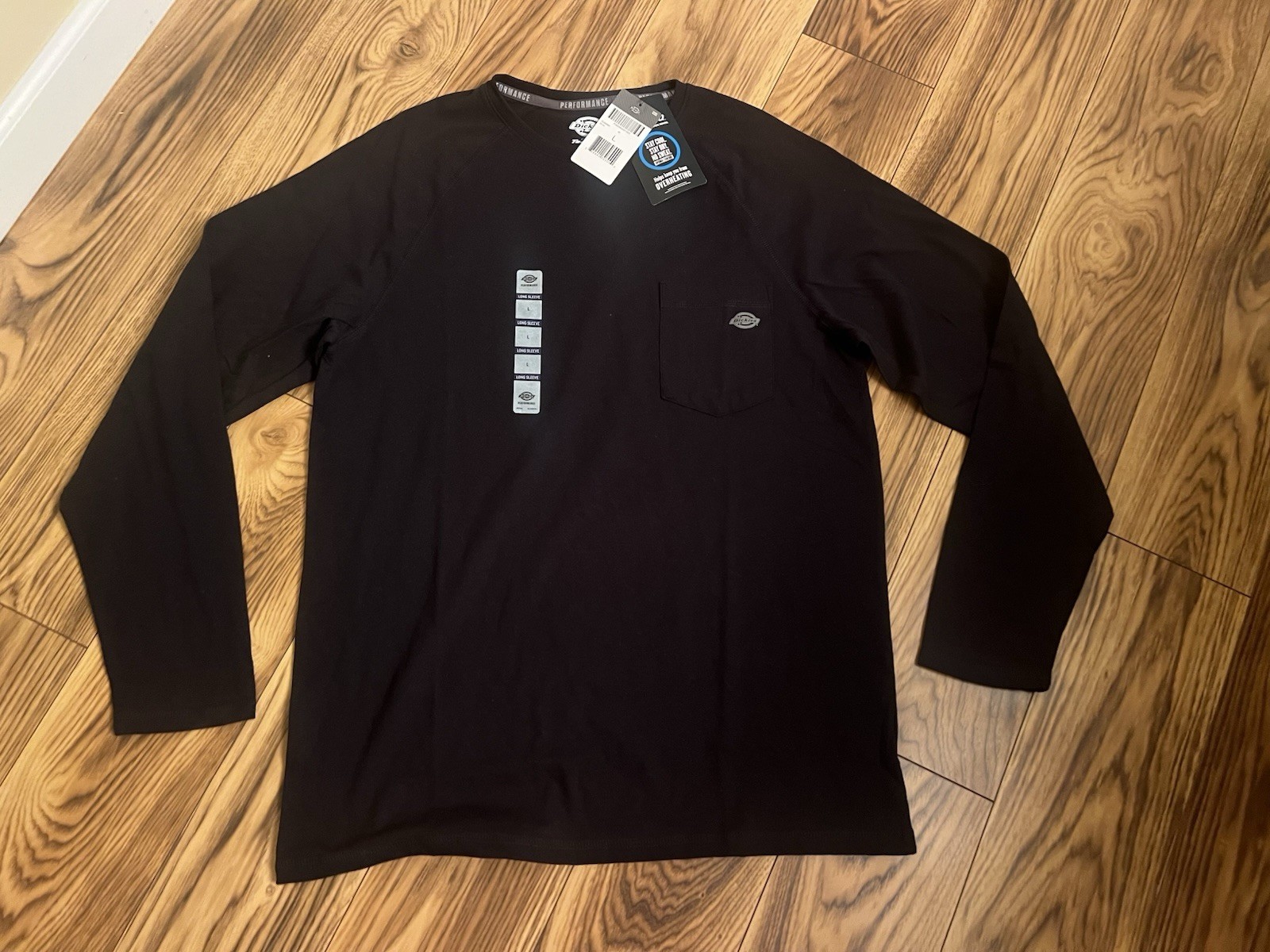 Dickies Mens Blk Temp IQ Performance Long Sleeve Pocket Tee Size L – New w Tags