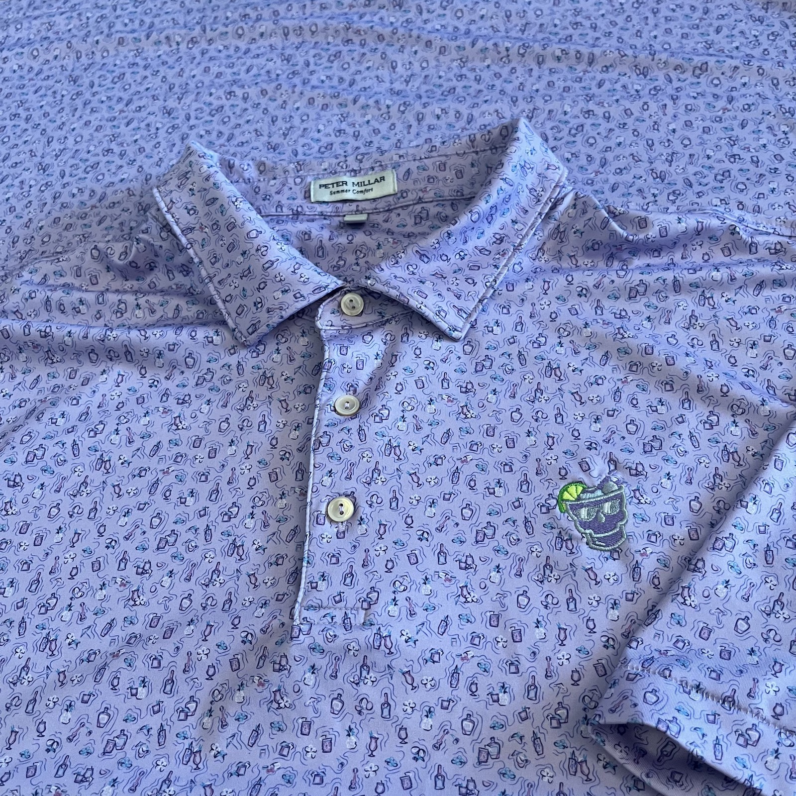 Peter Millar Summer Comfort SWAG Golf Polo Shirt Mens XXL Purple Cocktail Skull