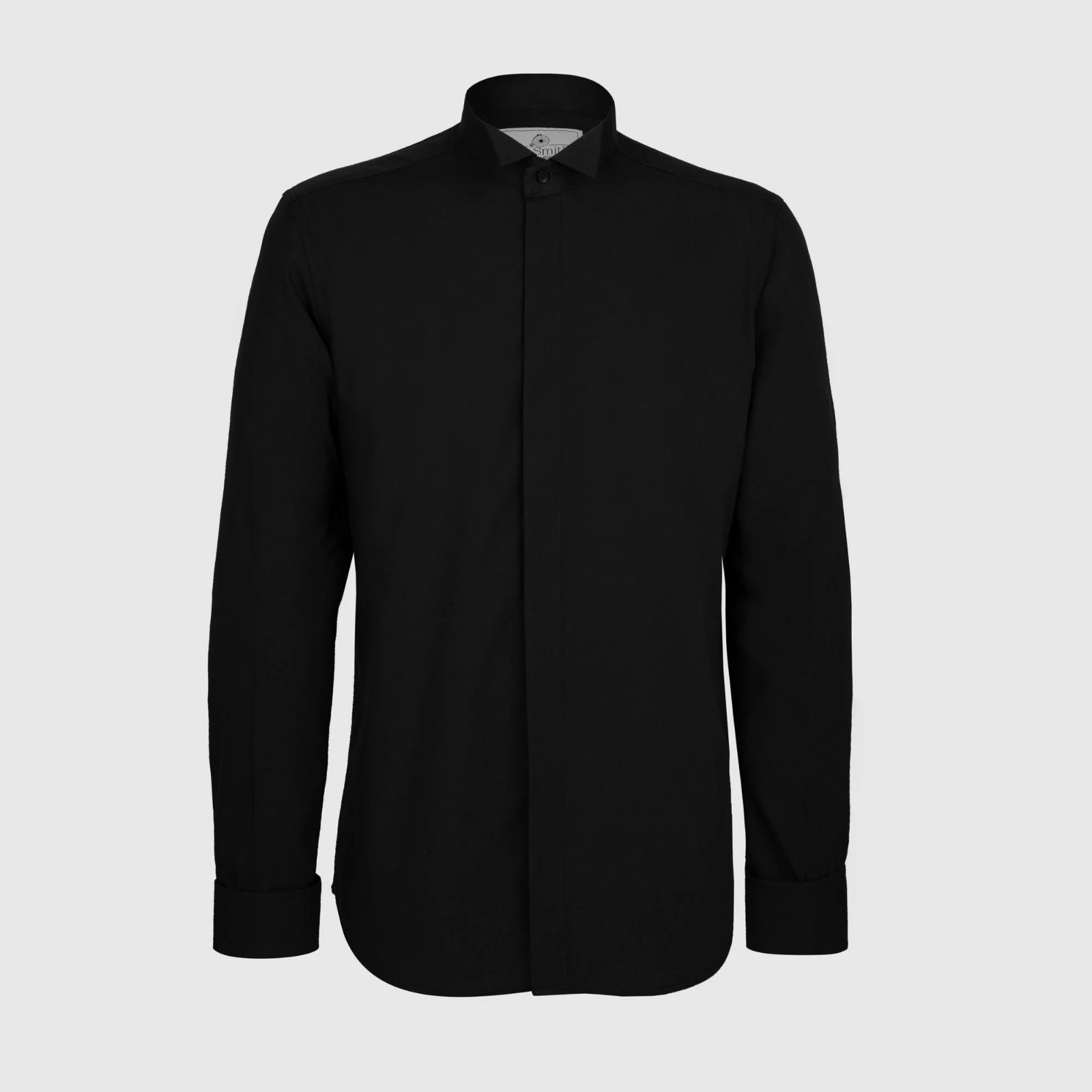 BLACK MODERN FIT SHIRT BUSINESS WORK DRESS COTTON FORMAL WEDDING WING COLLAR