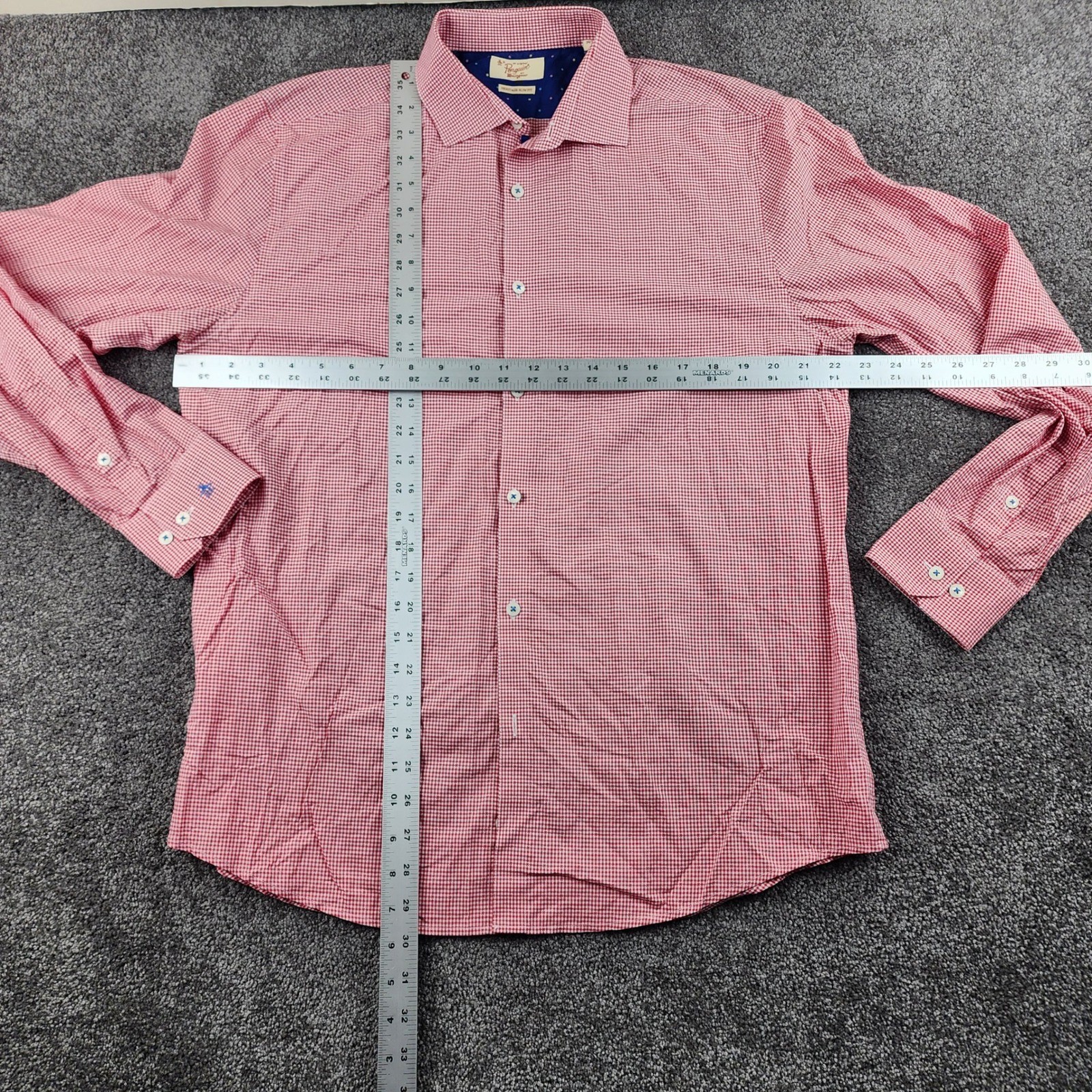 Original Penguin Button Down Shirt Mens 16 34/35 Red Gingham Heritage Slim Fit