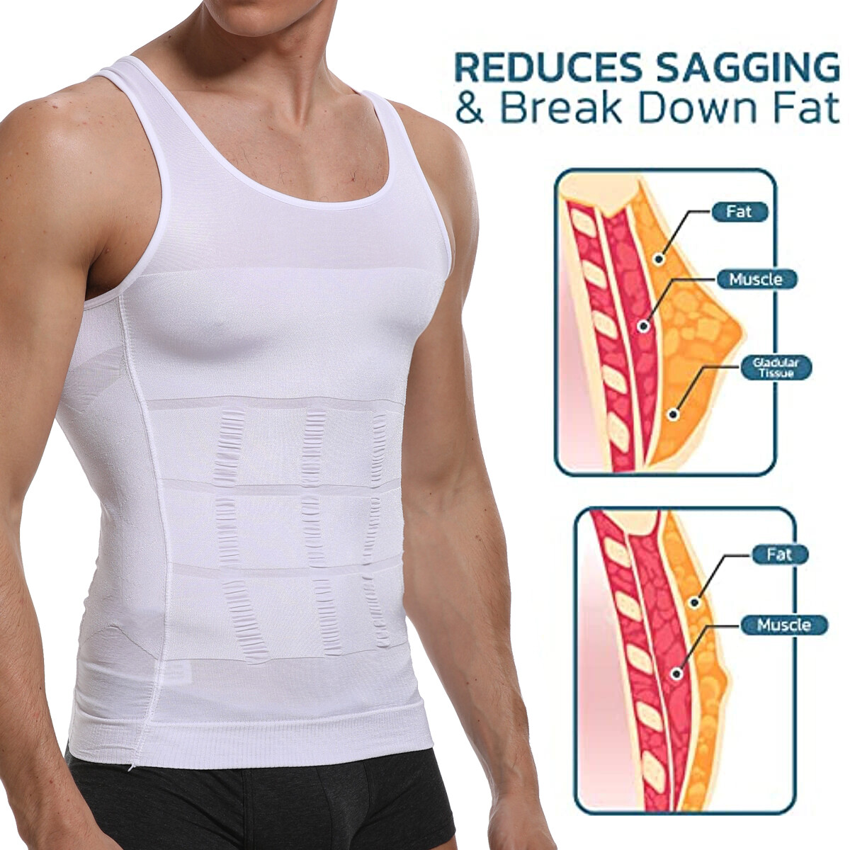 Men Slimming Body Shaper Shirt Belly Tummy Control Vest Compression Tank Top Gym