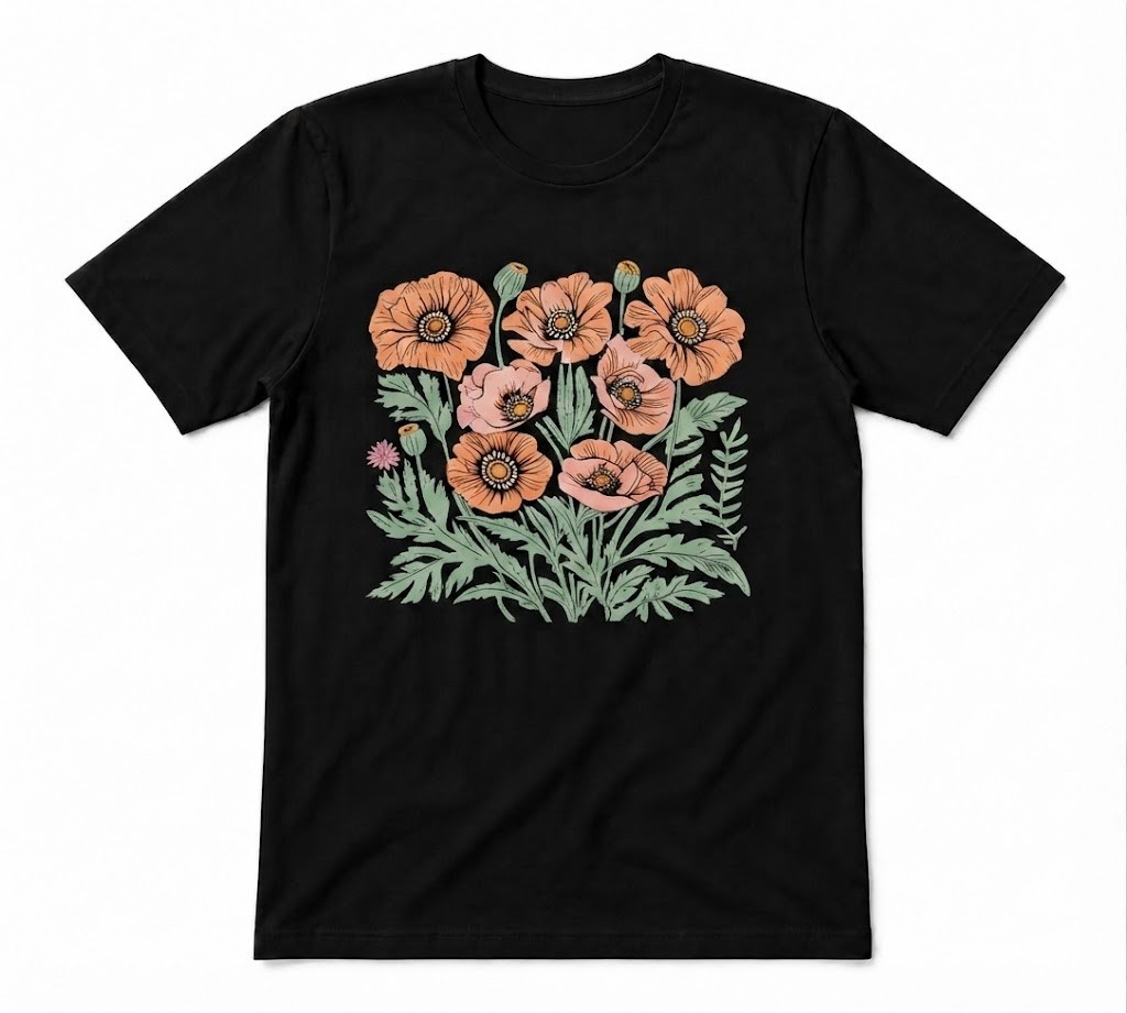Boho Wildflower Floral Nature Lover Loving Gift Tee Black T-shirt