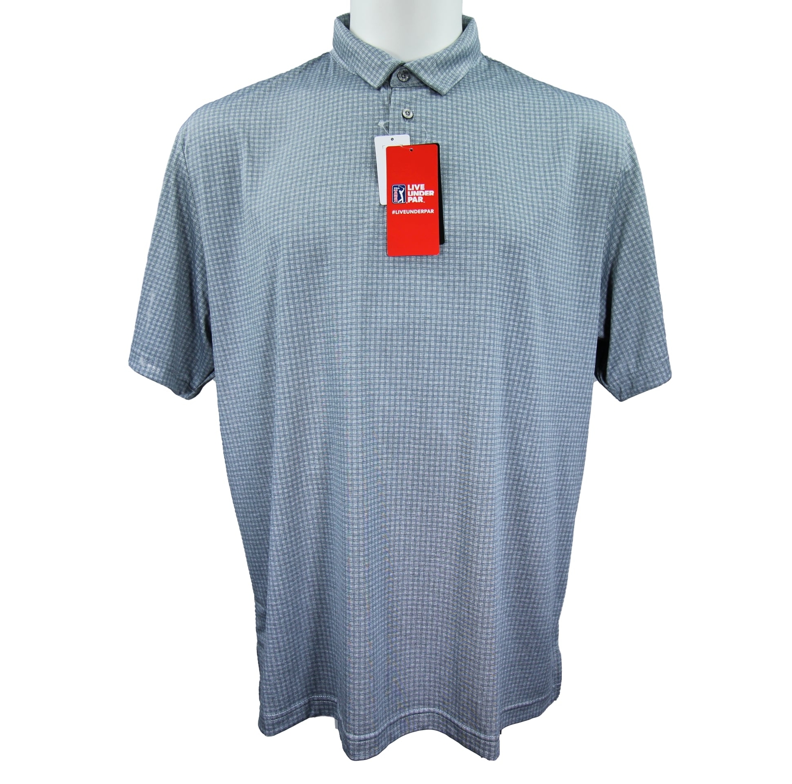 Men’s Gray Check PGA Tour Easy Care Moisture Wicking Polo Shirt, Size XL