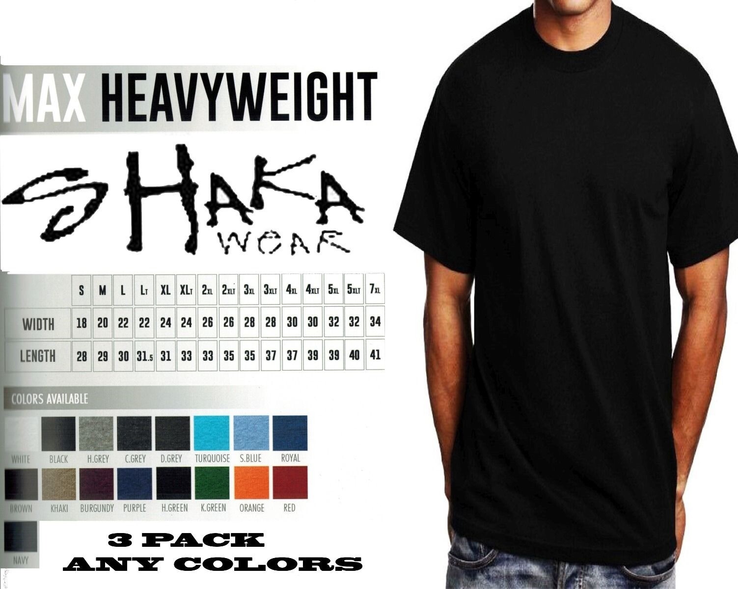 3 Pack Shaka Wear Mens Max Heavyweight T-shirt Any Color Basic Plain Tee