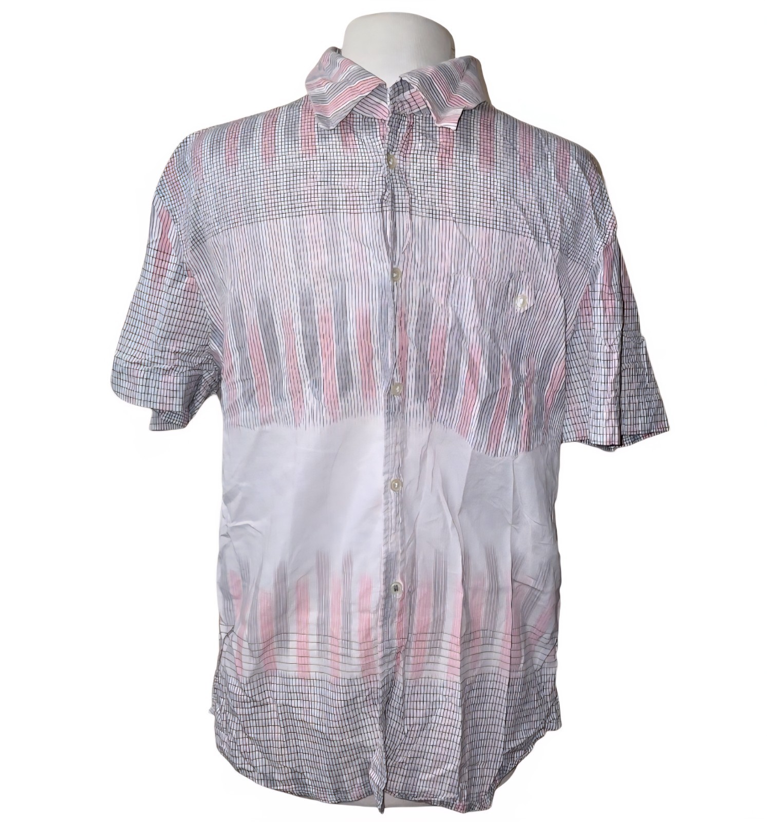 Armani Exchange Pink Stripe Short Sleeve Collared Button-Down For Men Size XL