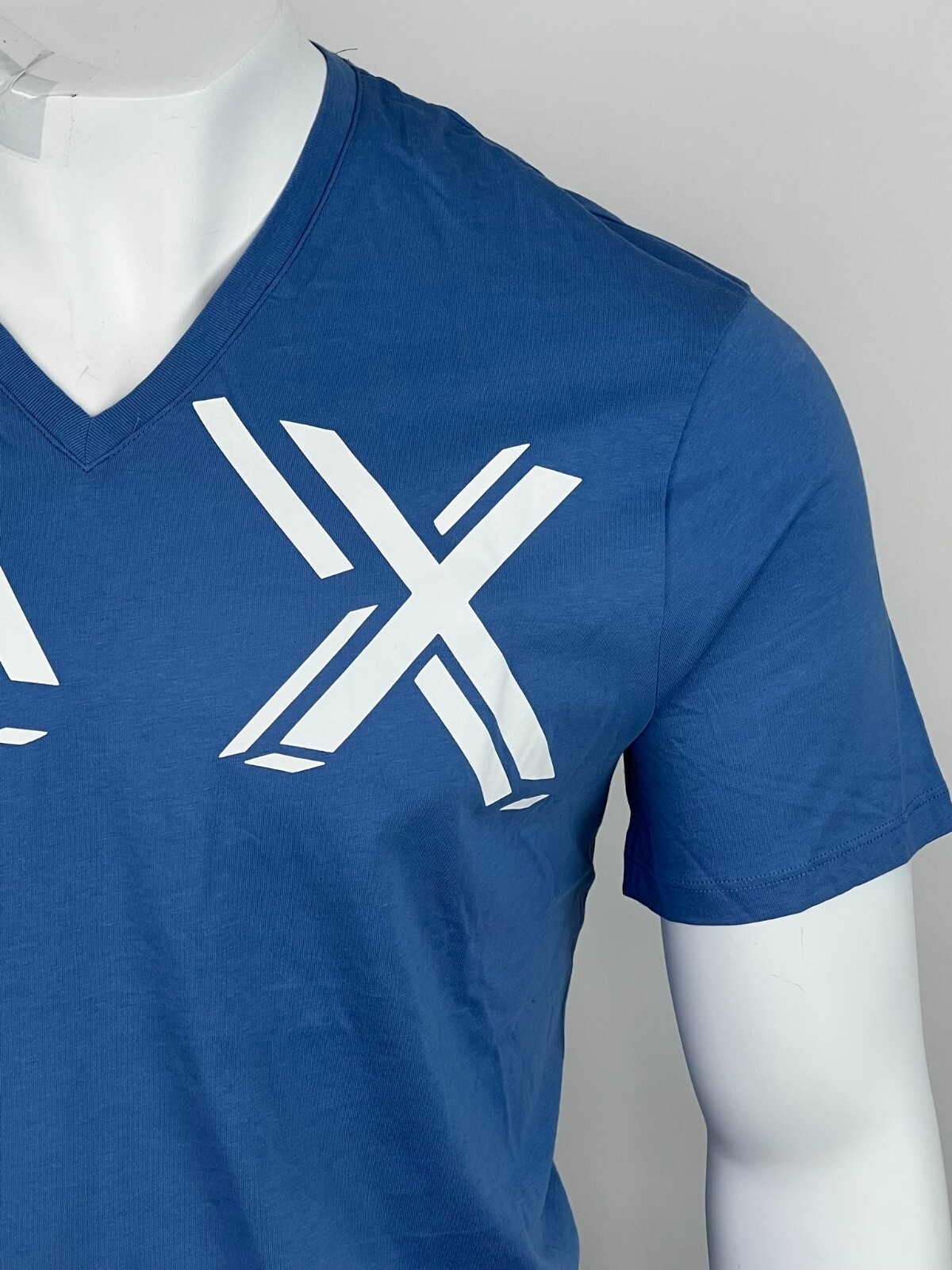 Armani Exchange Cotton Stencil Logo Regular Fit V Neck T Shirt Blue NWT