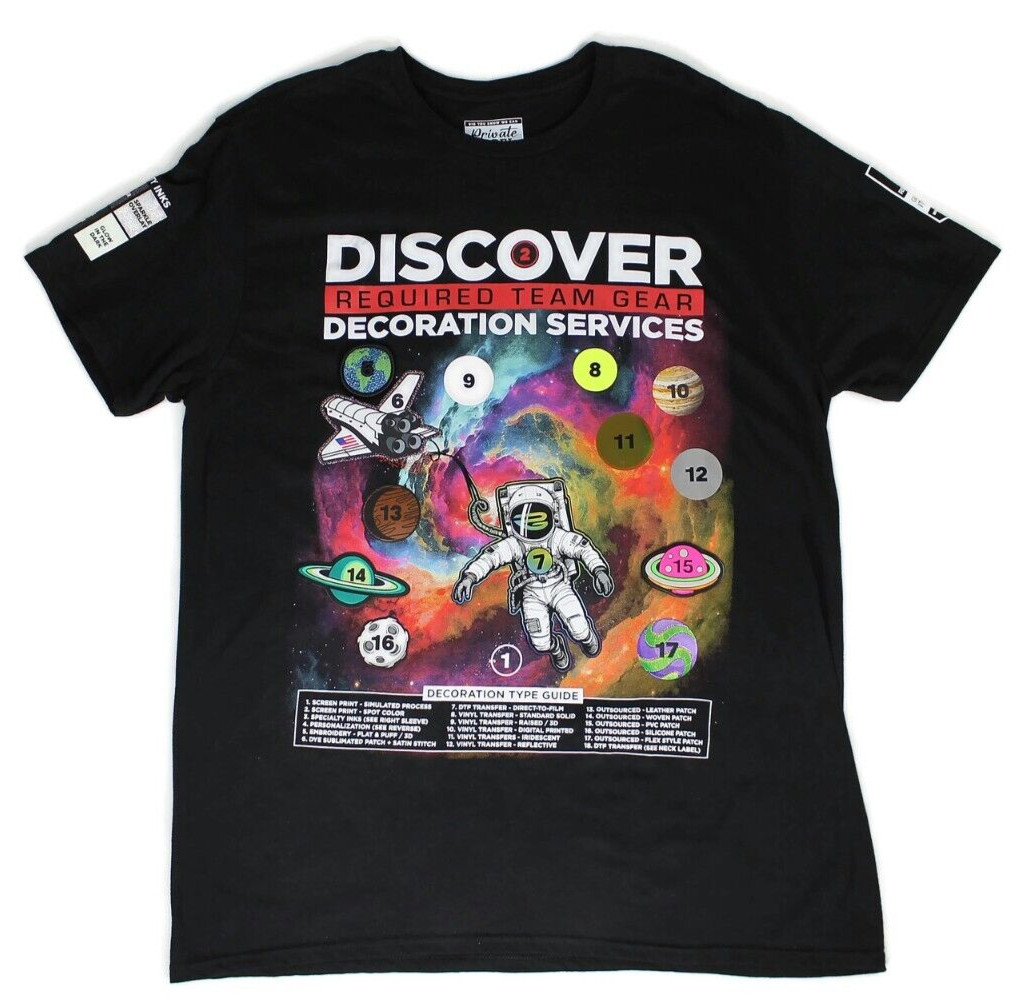 Private Label Space Shuttle Raised Emblems Short Sleeve Black T-Shirt Men’s Sz L