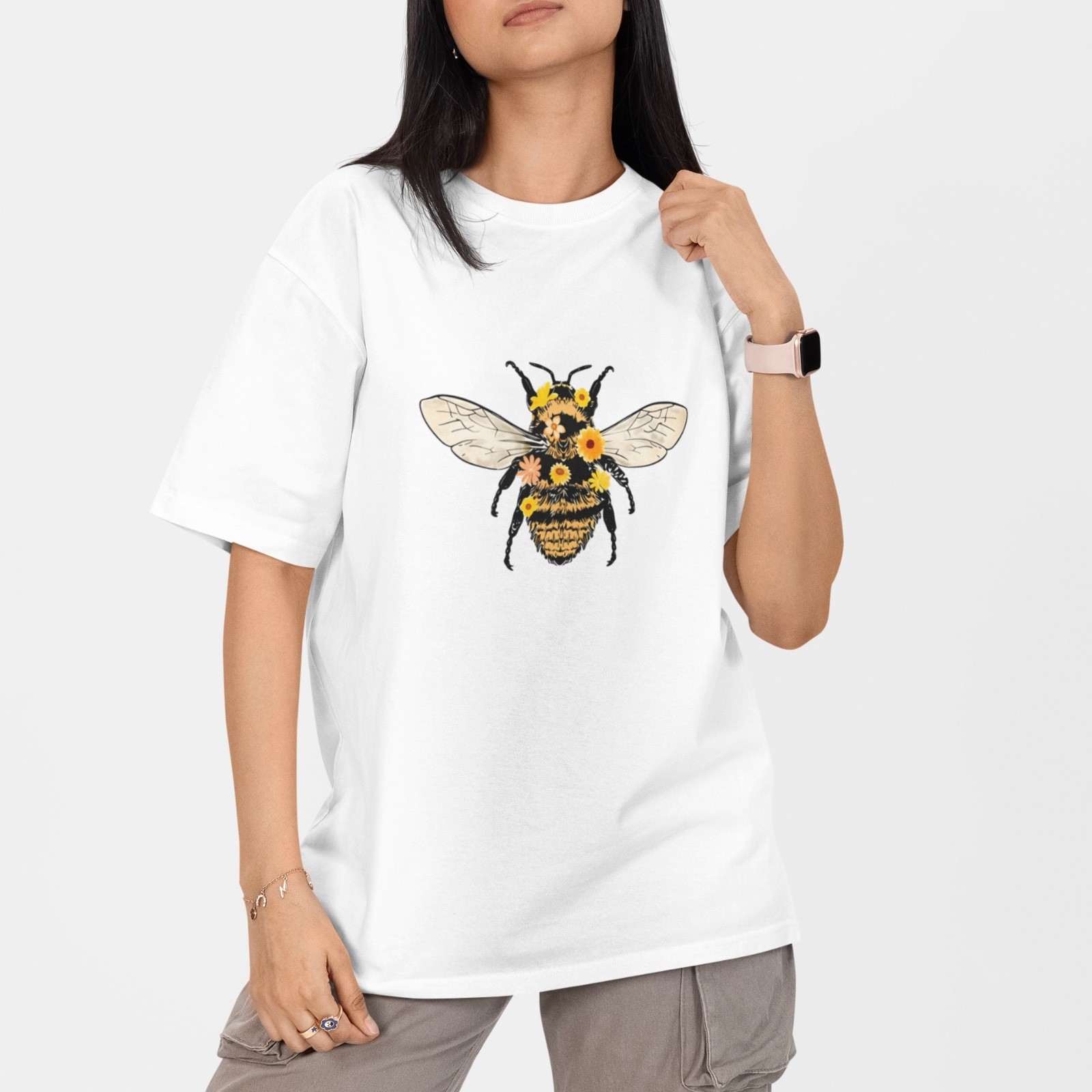 Floral Bee T Shirt Cute Bumble Bee Graphic Tee Nature Lover Gift Botanical Shirt