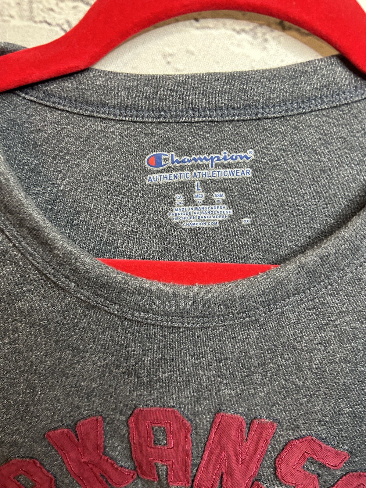 Champion Gray Arkansas Razorbacks Solid Graphic T-Shirt Adult Size L