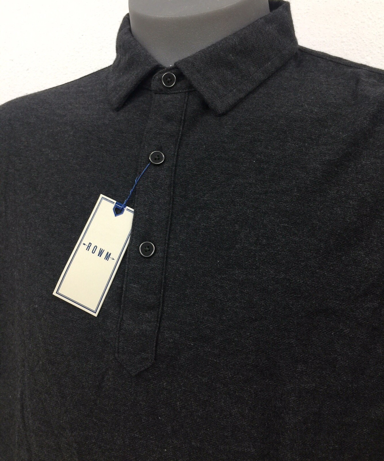 Rowm Men’s Charcoal Heather L/S Collared Polo w/ Buttons NWT $49.50 Choose Size