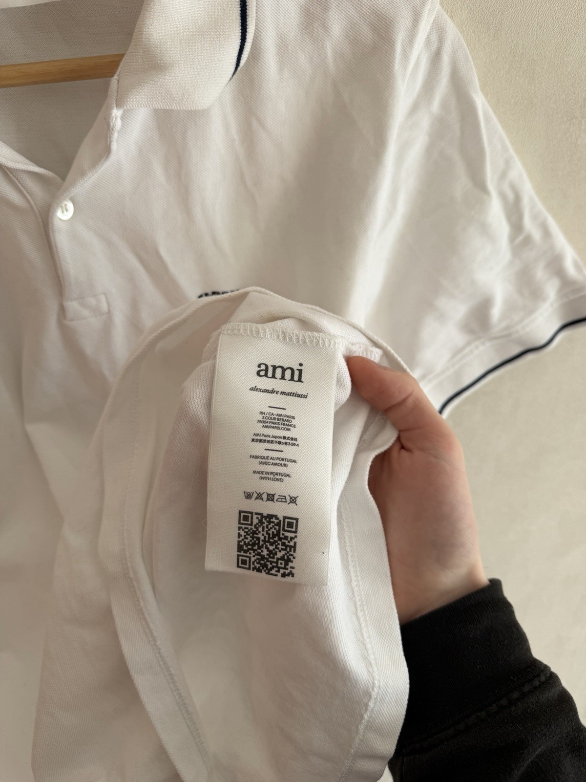 Men’s AMI White Polo Logo T-Shirt Size L
