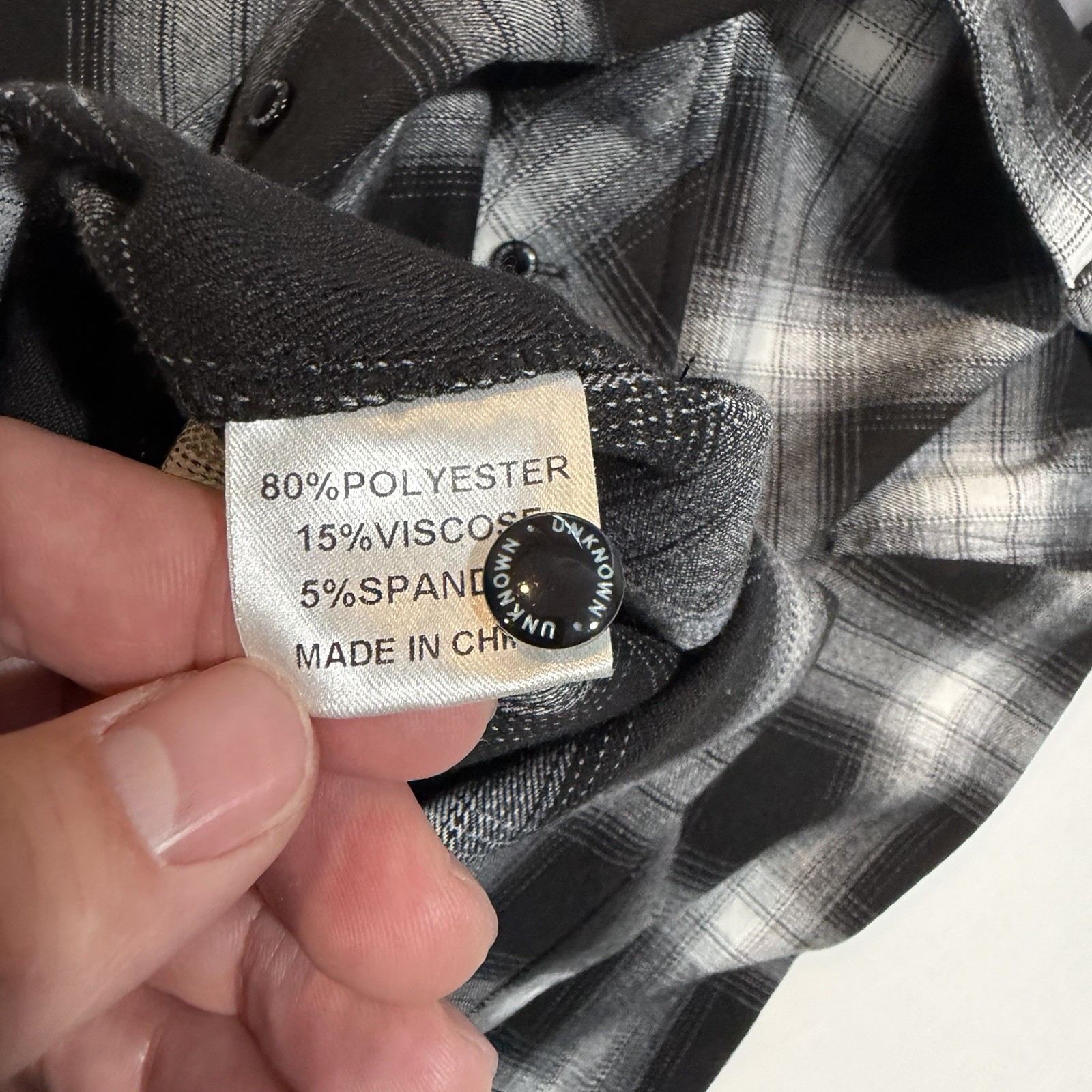 Unknown Industries Black White Plaid Stretch Flannel Shirt – Men’s L