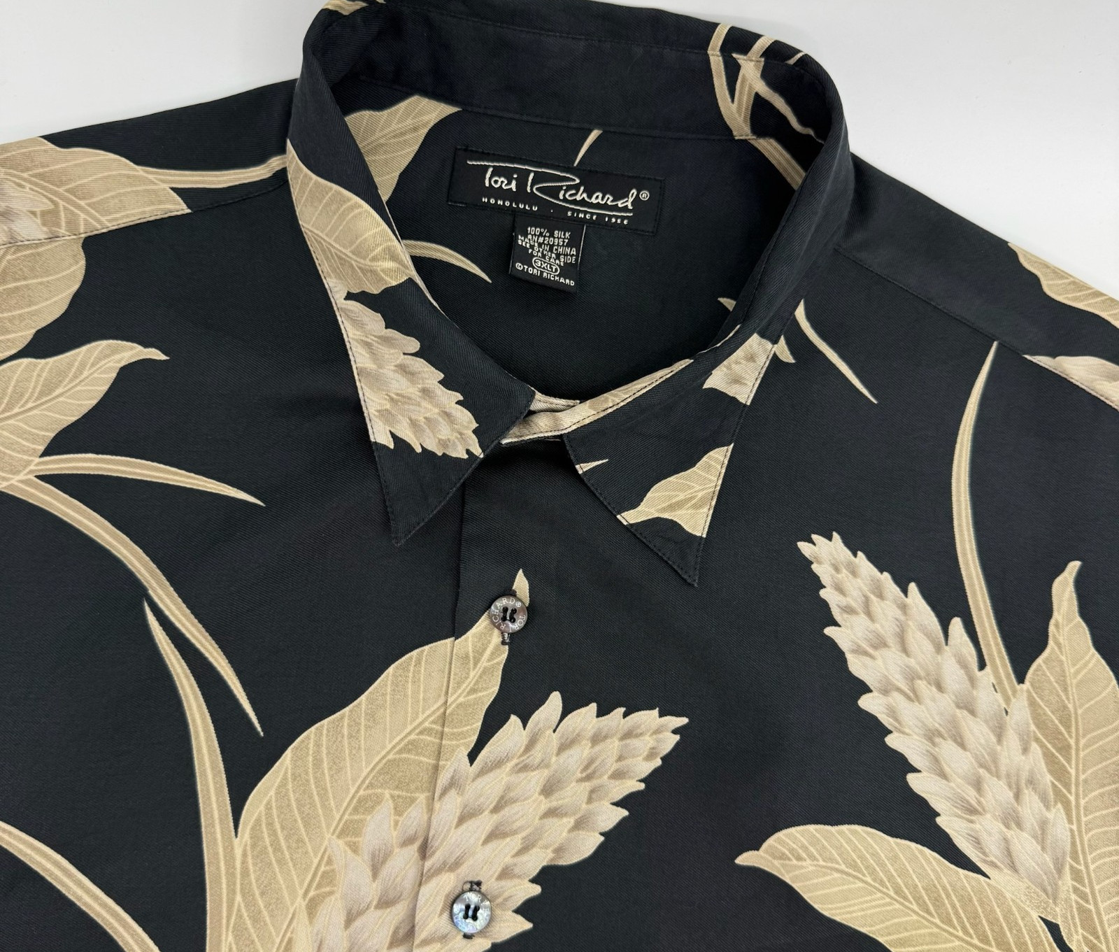 Tori Richard Hawaiian Shirt Men’s 3XLT 100% Silk Black Floral Camp Aloha Tall