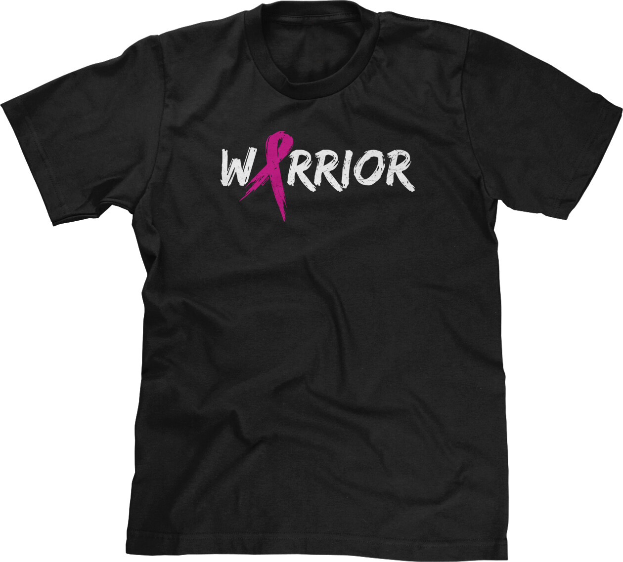 Warrior Text with Pink Ribbon Survivor Breast Cancer Awareness Month Mens Tee