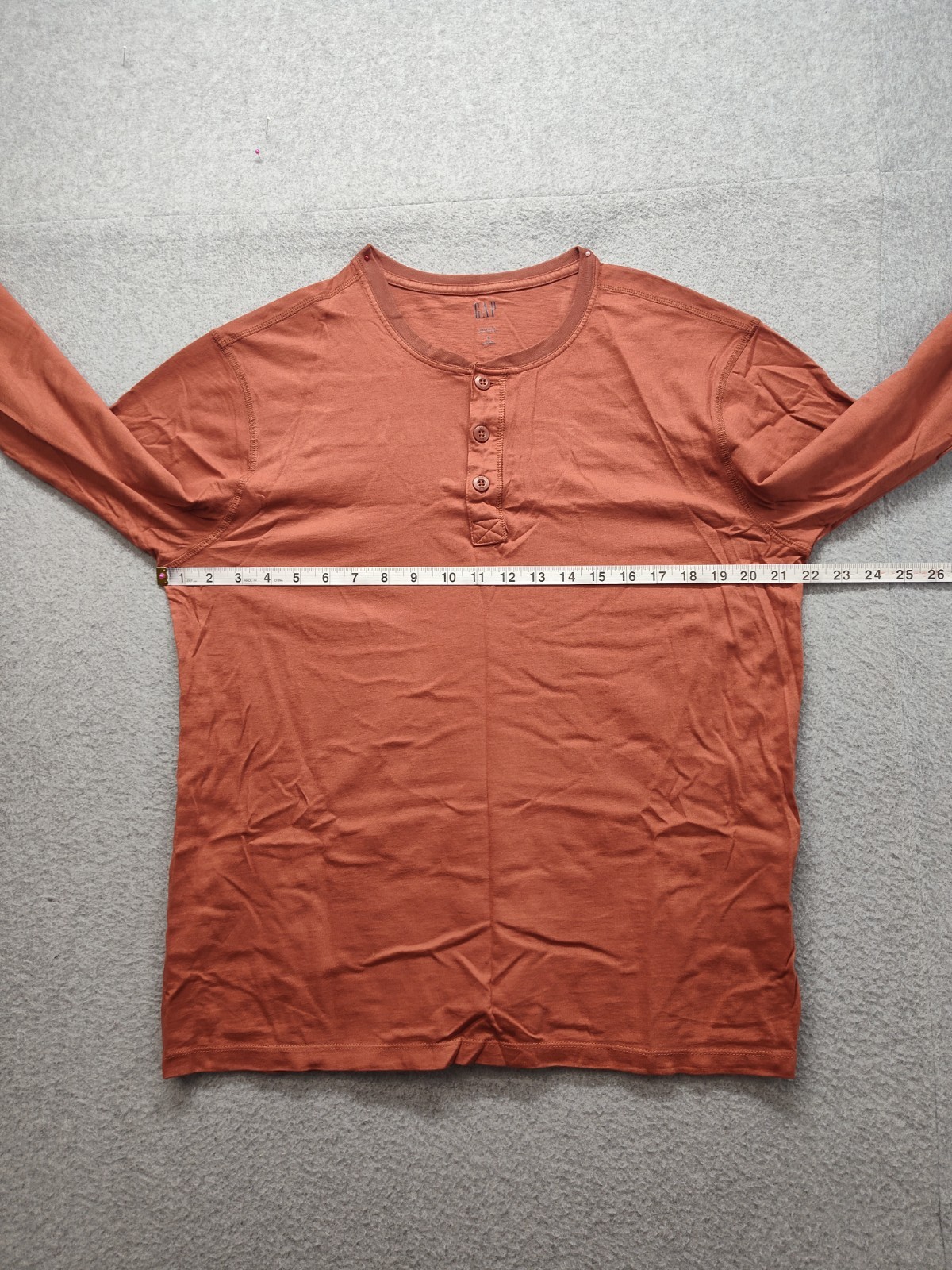 Gap Men Henley Shirt S Burnt Orange 100% Cotton Casual Button Up Long Sleeve