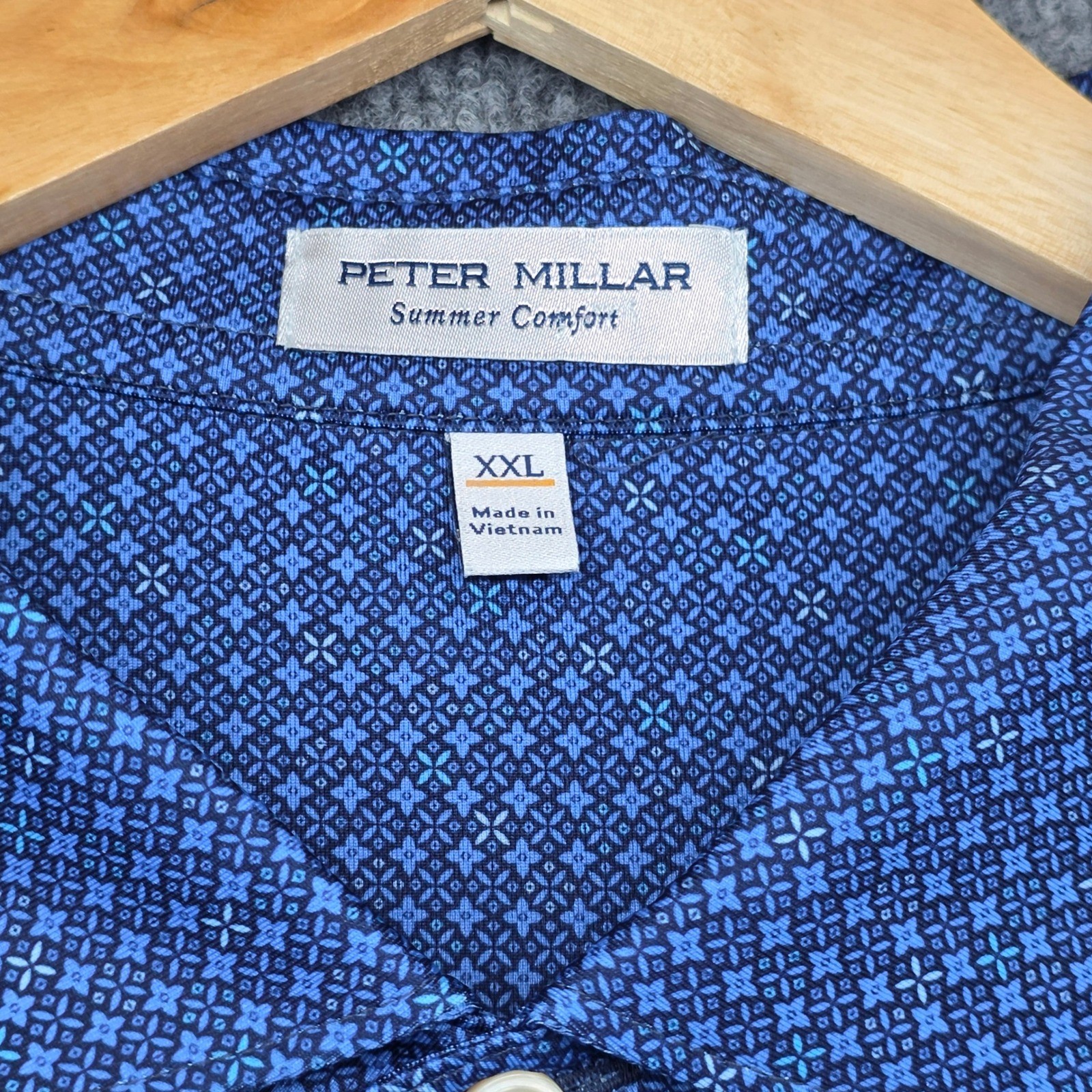 Peter Millar Summer Comfort Blue Geometric Polo Shirt XXL Longhorn Skull Mens