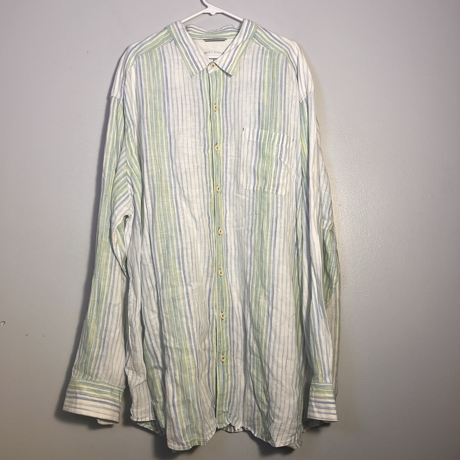 Tommy Bahama Men’s 3XL Striped 100% Linen Button Down Shirt Machine Washable