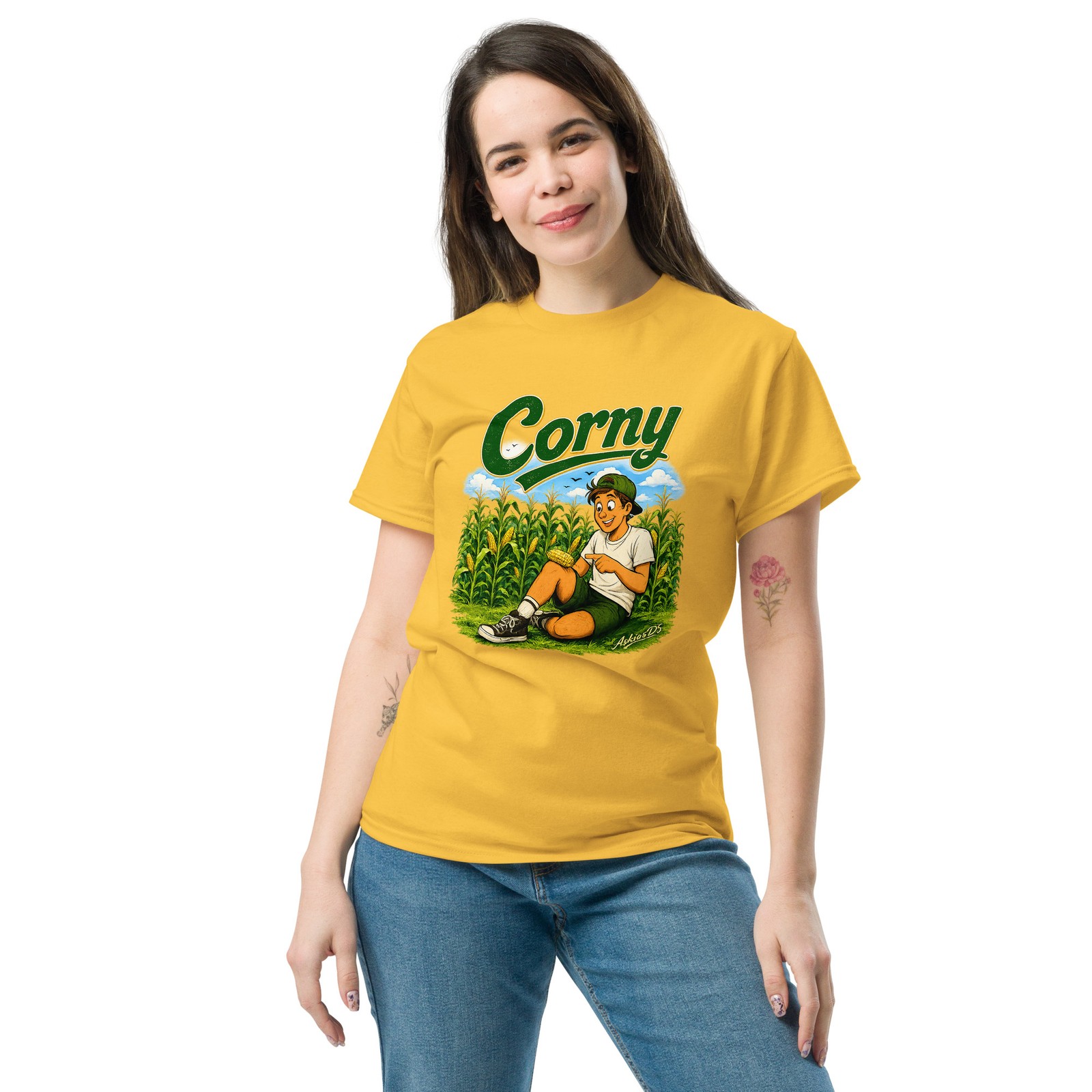 Women’s Teens Funny Corny Pun Corn On Knee Joke Humor T-Shirt
