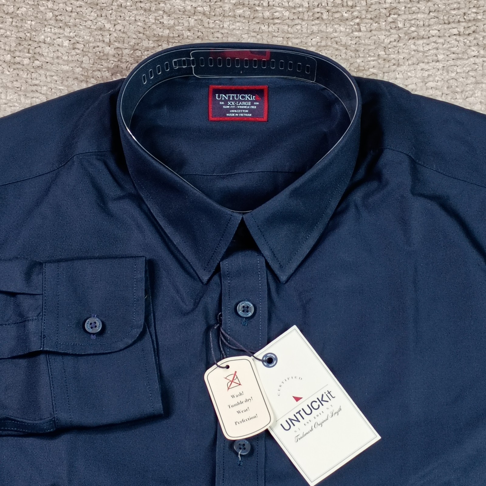 UNTUCKit Castello Navy Blue Button Up Cotton Shirt Men’s NWT Size XXL Slim Fit