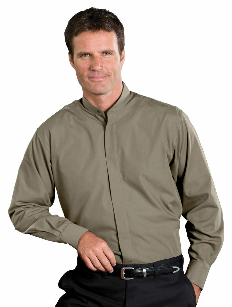Edwards #1396 Men’s Banded Collar Broadcloth Willow Green Shirt Size: XL T