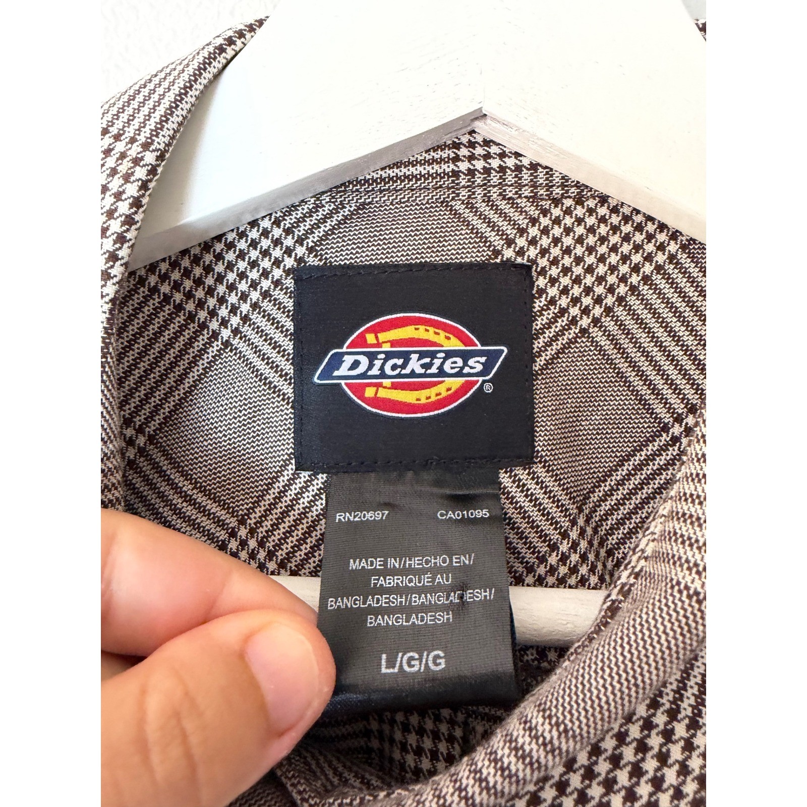 Dickies Mens Glen Plaid Button Down Shirt Brown Tan Long Sleeve FLR04BP3 Large