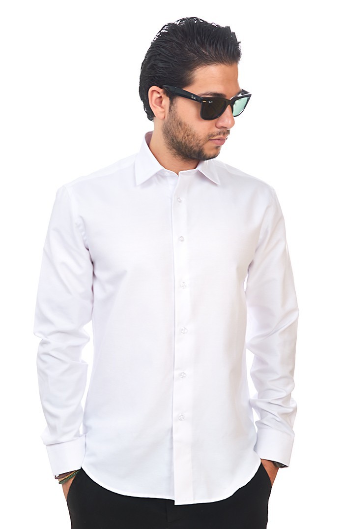 New Mens Dress Shirt Solid White Tailored Slim Fit Wrinkle Free Cotton AZAR MAN